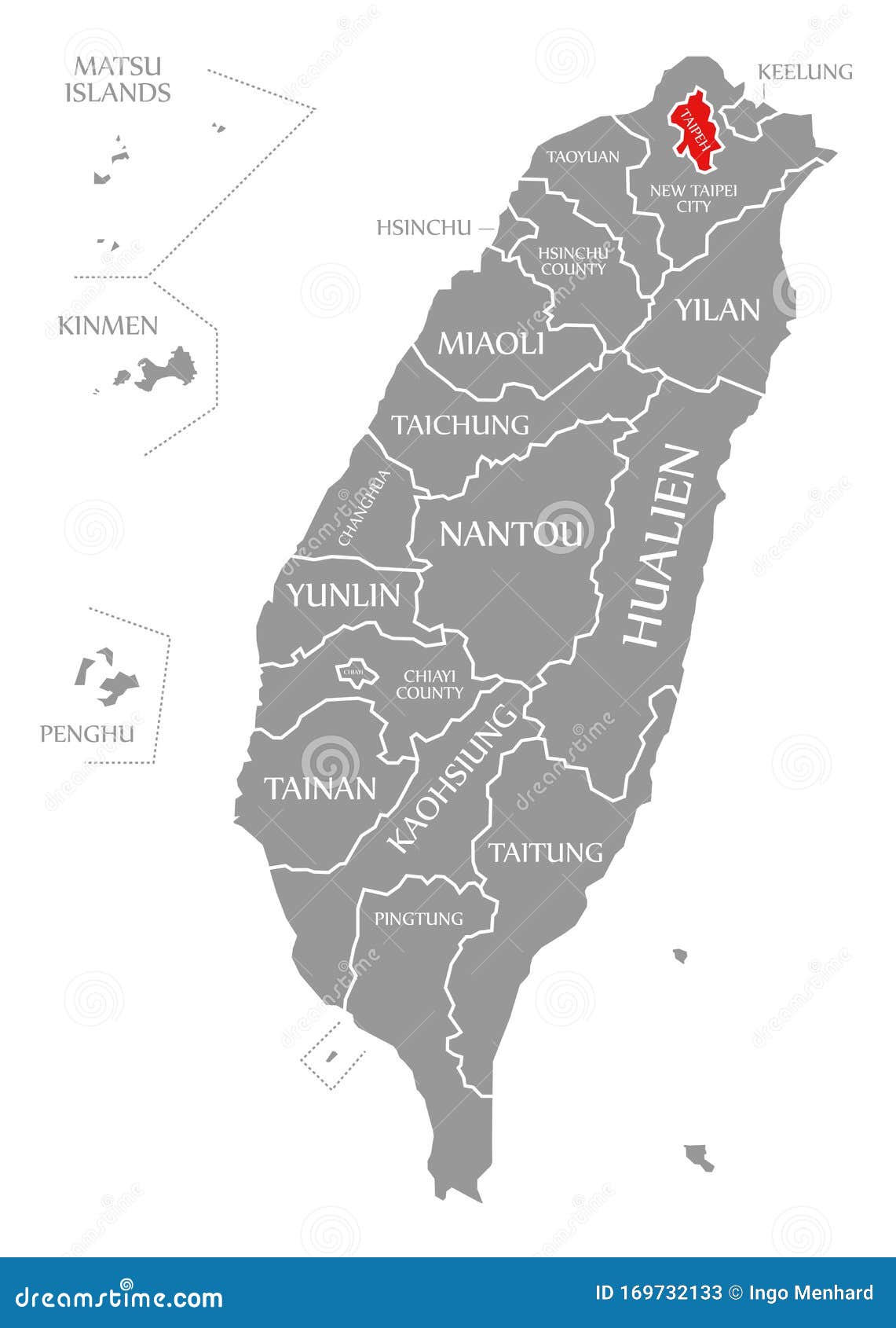taipeh red highlighted in map of taiwan