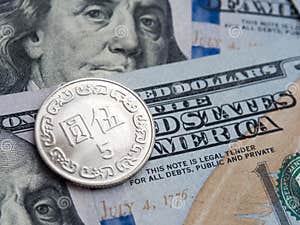 Taiwan Dollar To Us Dollar Exchange On Dollars Background Stock Photo 