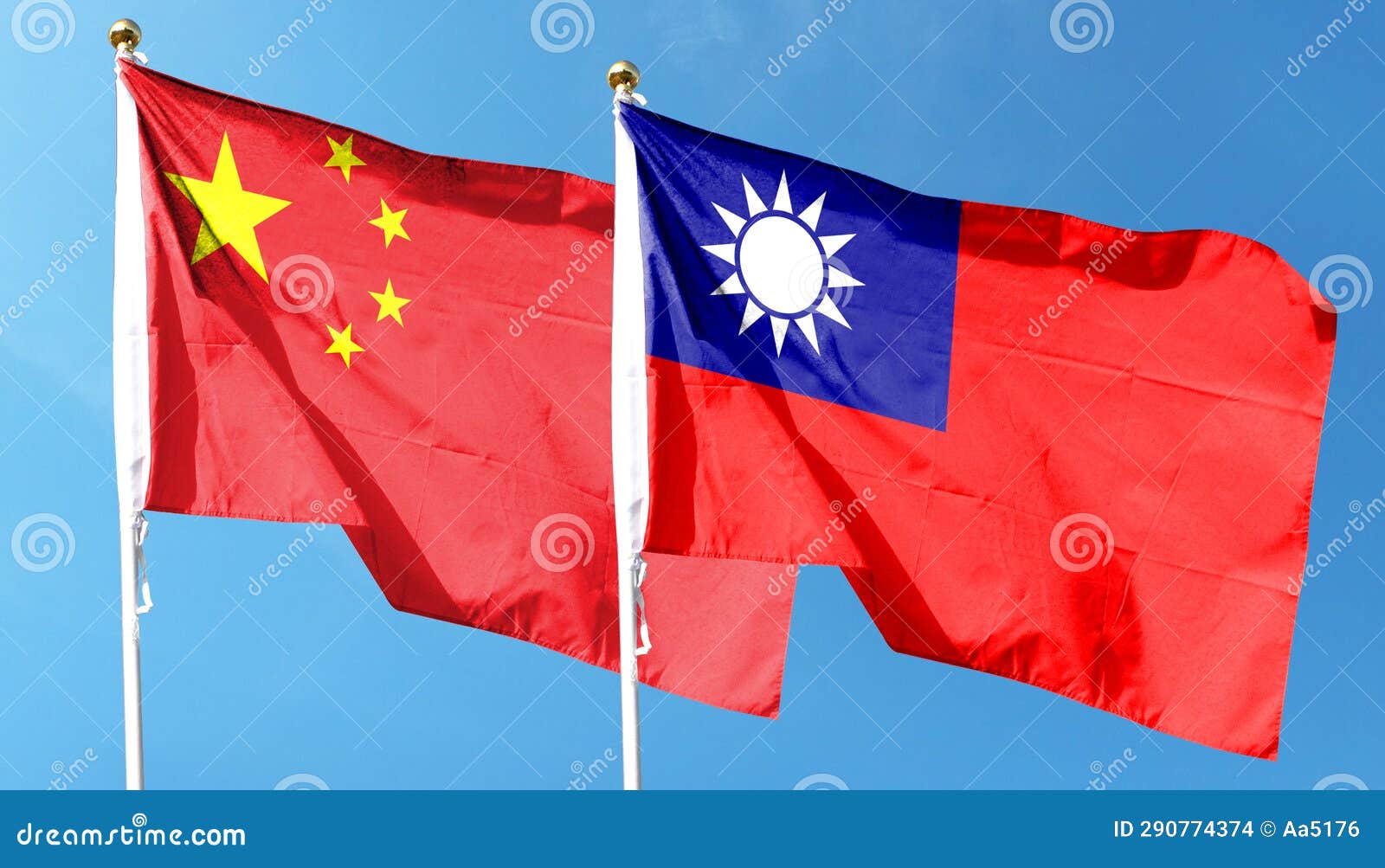 Taiwan Flag and China Flag on Cloudy Sky Stock Photo Image of