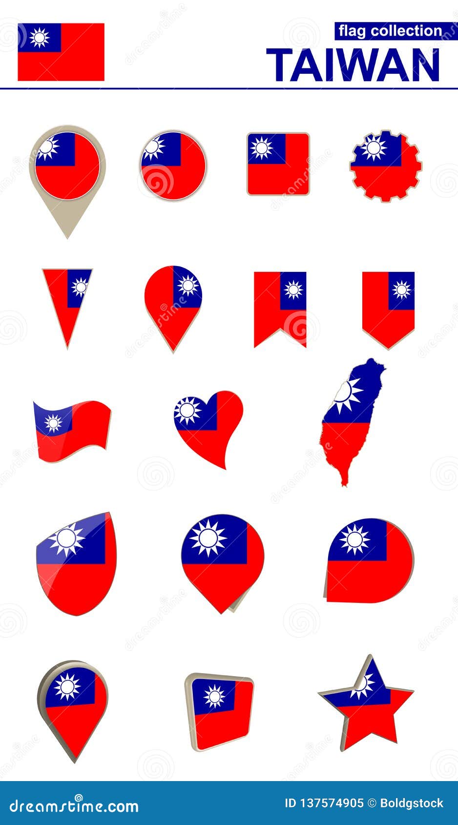 Download Taiwan Flag Collection. Big Set For Design Stock Vector ...