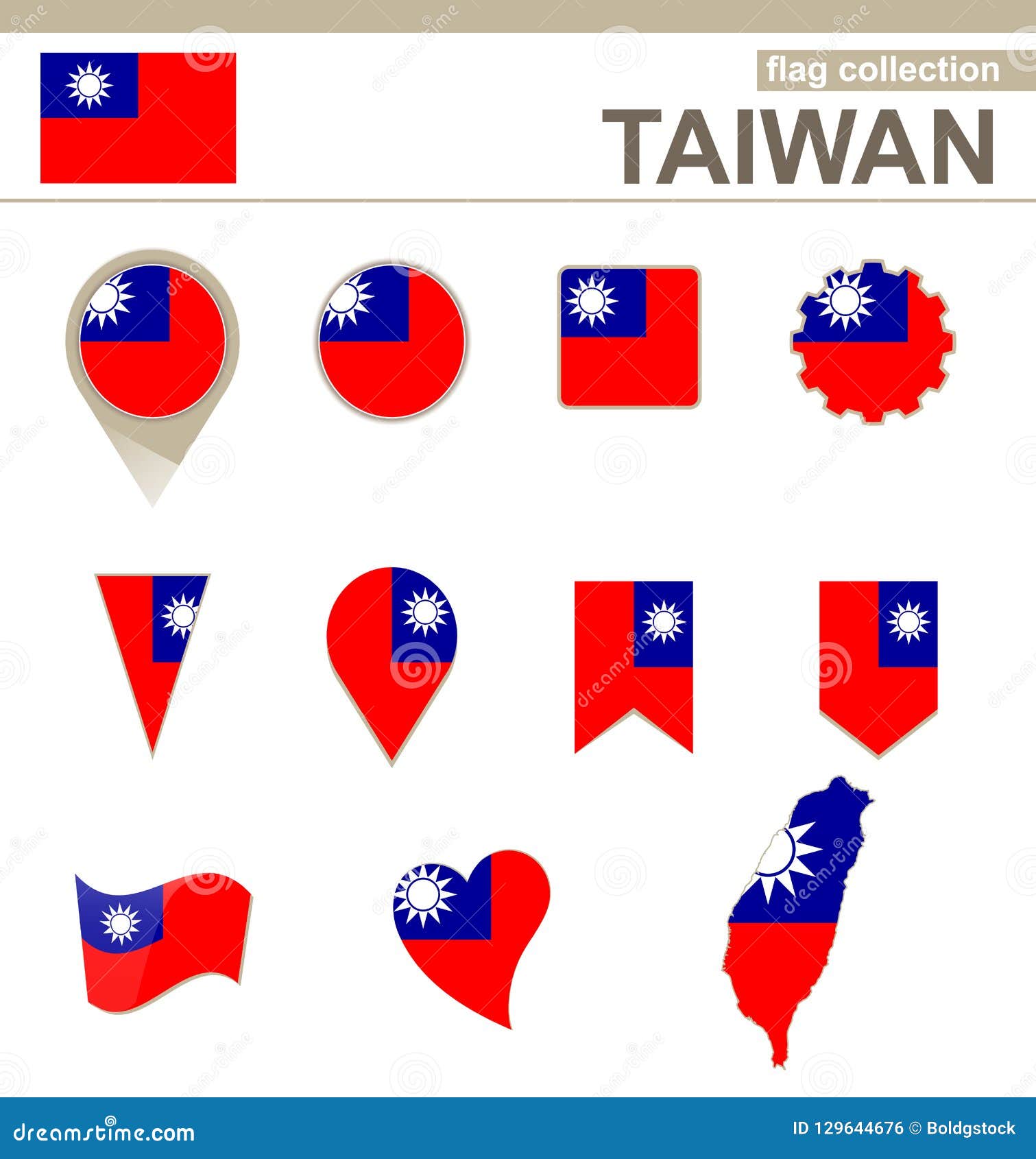 Download Taiwan Flag Collection stock vector. Illustration of ...