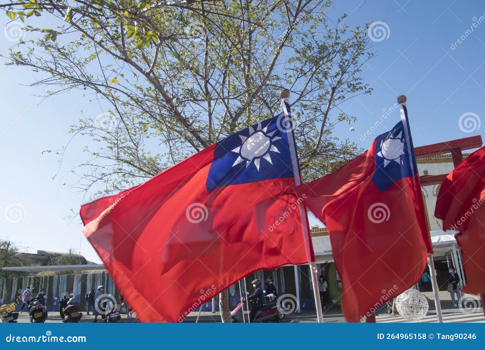 Taiwan Republic of China Flags Blowing in Wind Editorial Stock Photo