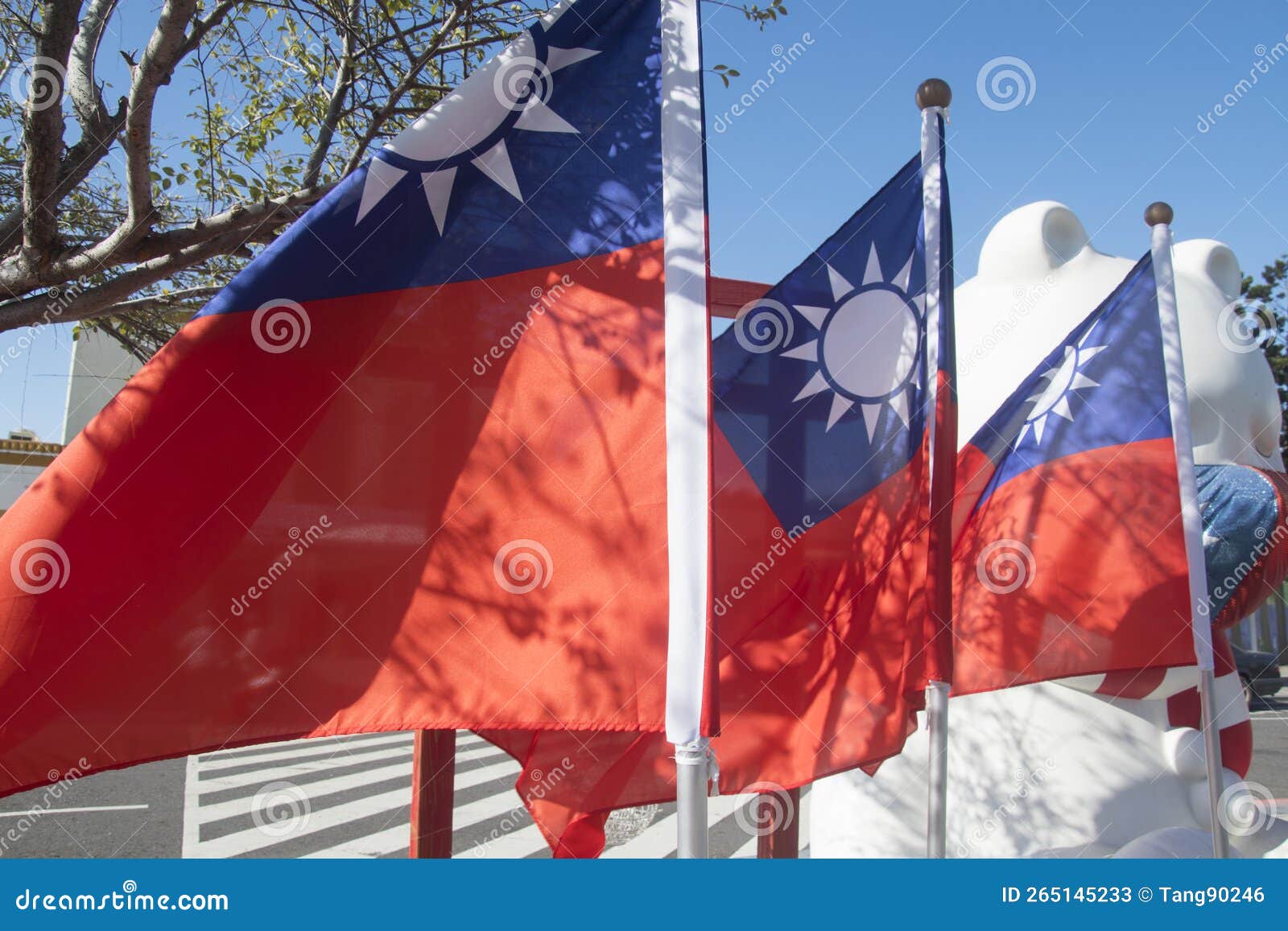 Taiwan Republic of China Flags Blowing in Wind Editorial Stock Photo