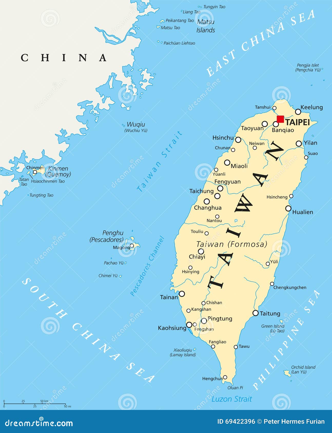 Taiwan, Republiek China, Politieke Kaart Vector ...
