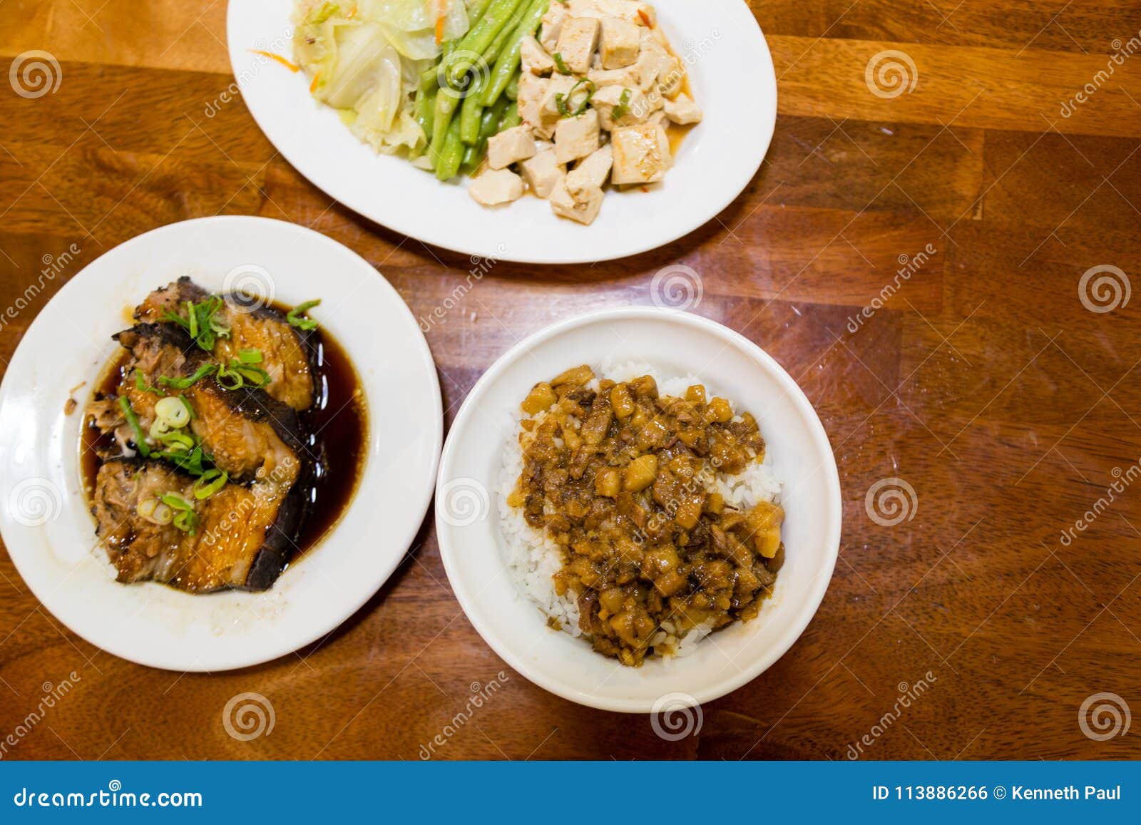 Taiwanese Food, Braised Pork, Rice, and Tofu Stock Photo - Image of