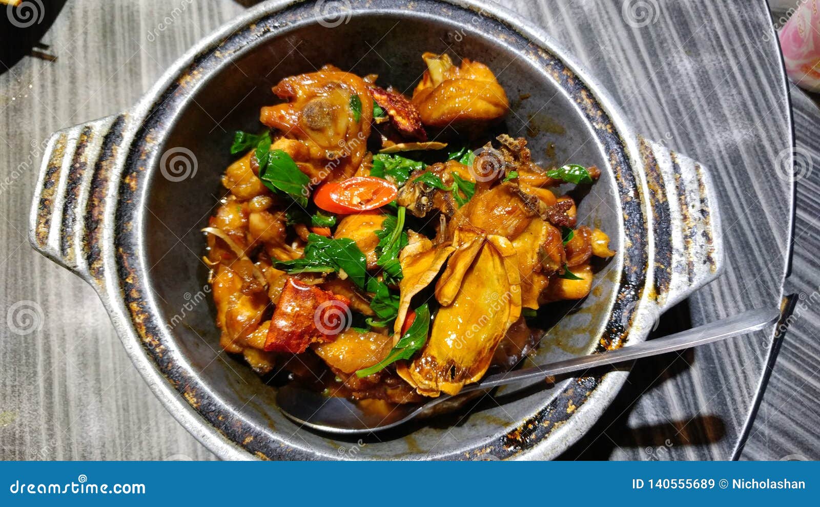 Taiwanese Stirfry Chicken with Basil Dish Called 3 Cups Chicken Stock Image Image of stirfry