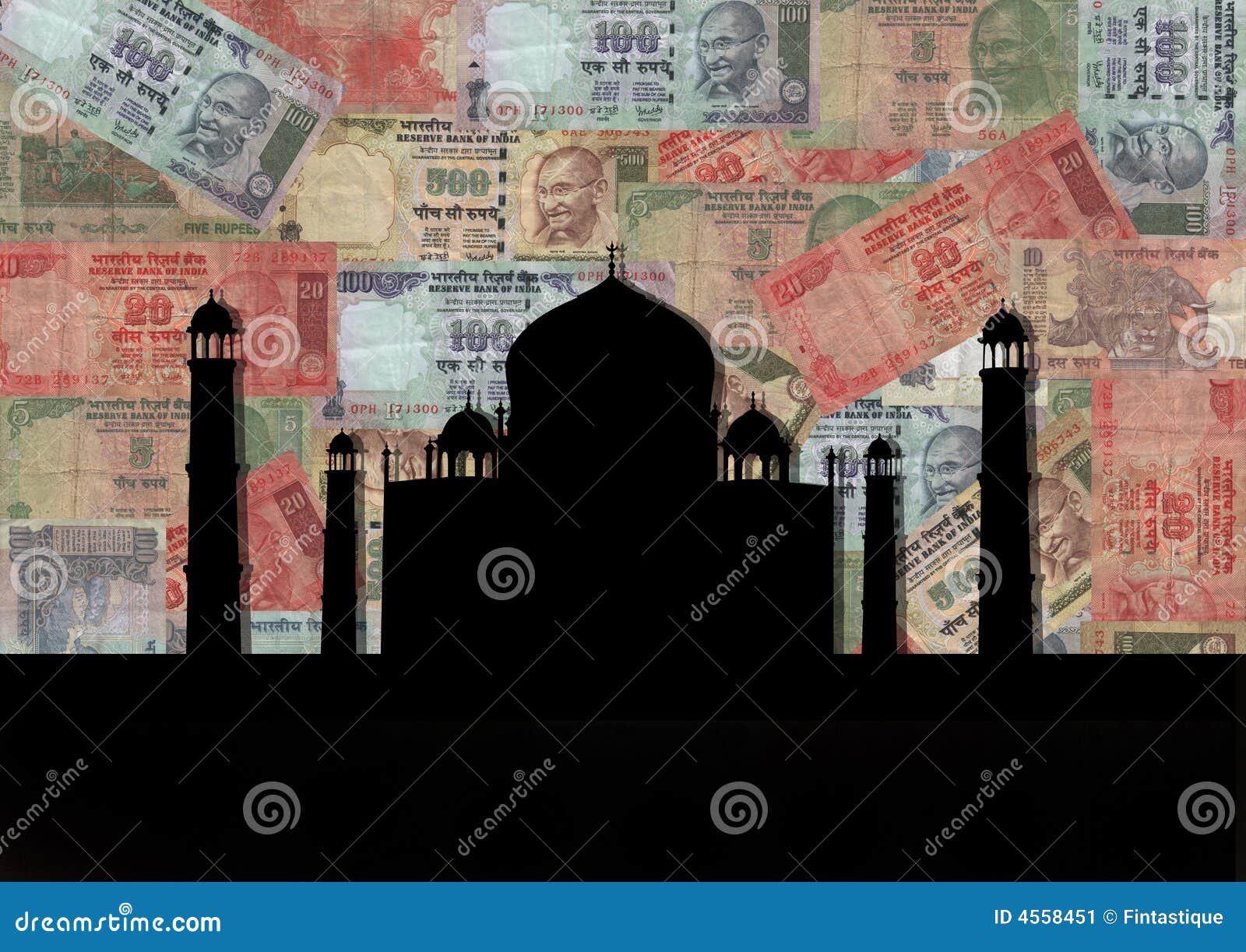 Taj Mahal with Rupees stock illustration. Illustration of bank 4558451