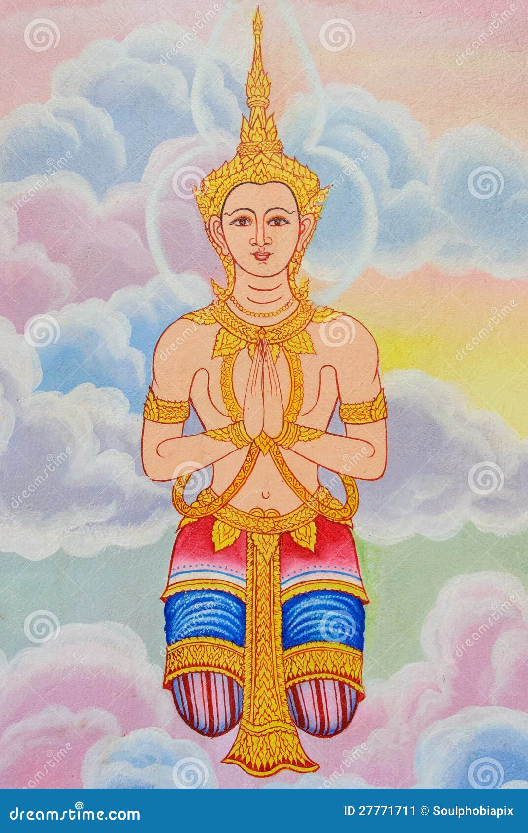 Tajlandia Malowidła ściennego Antyczny Anioł. W Tajlandia Antyczny malowidło ścienne Anioł