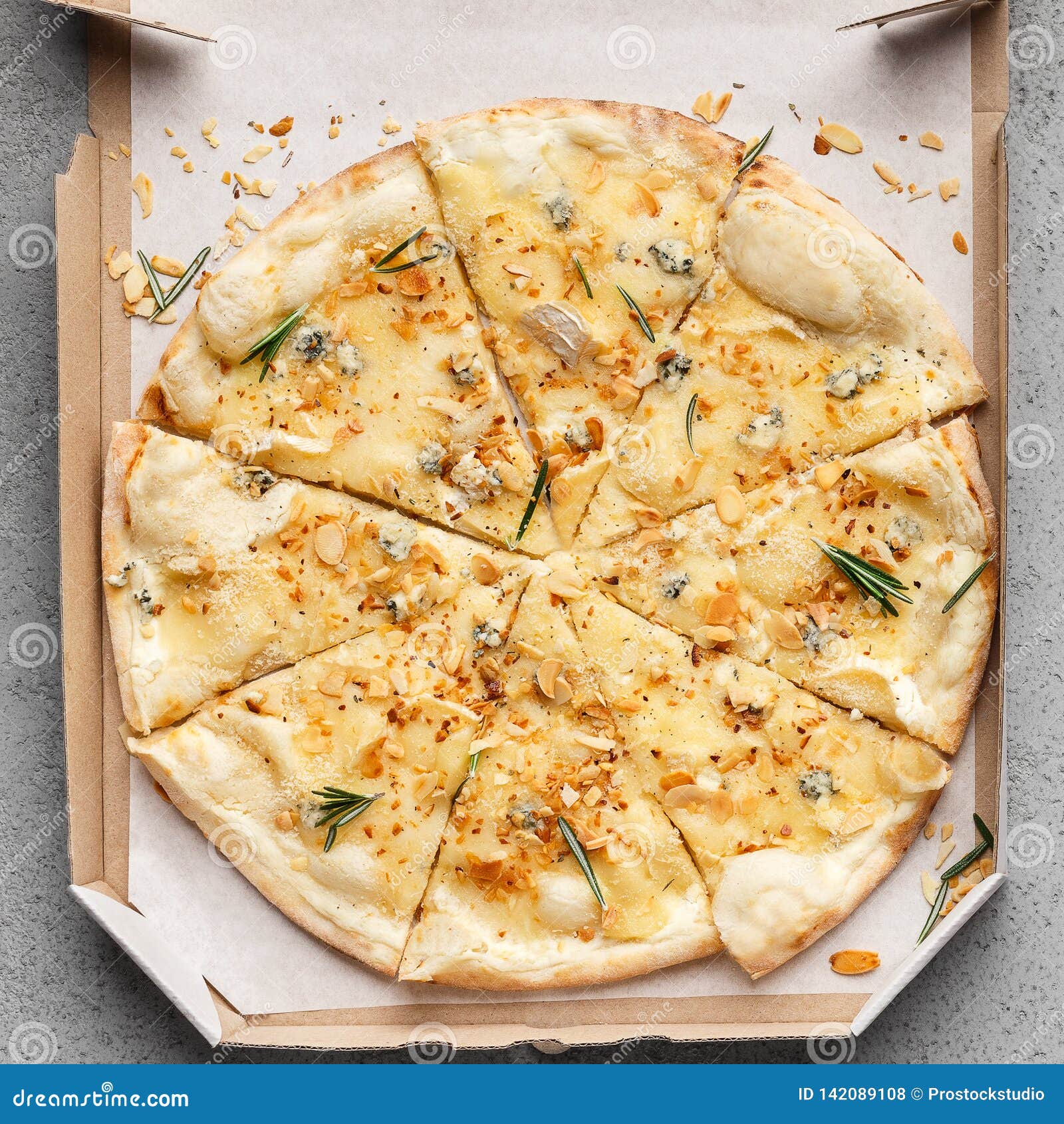 Take Away Cheese Pizza in Delivery Box, Closeup Stock Photo Image of