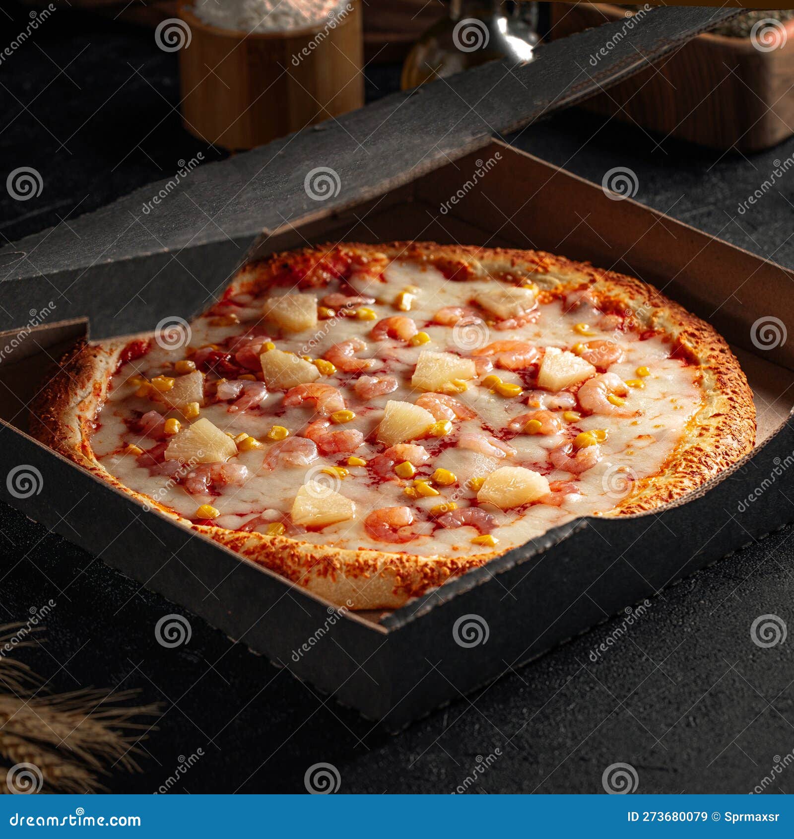 Take Away Hawaii Pineapple Pizza with Cheese Stock Image Image of