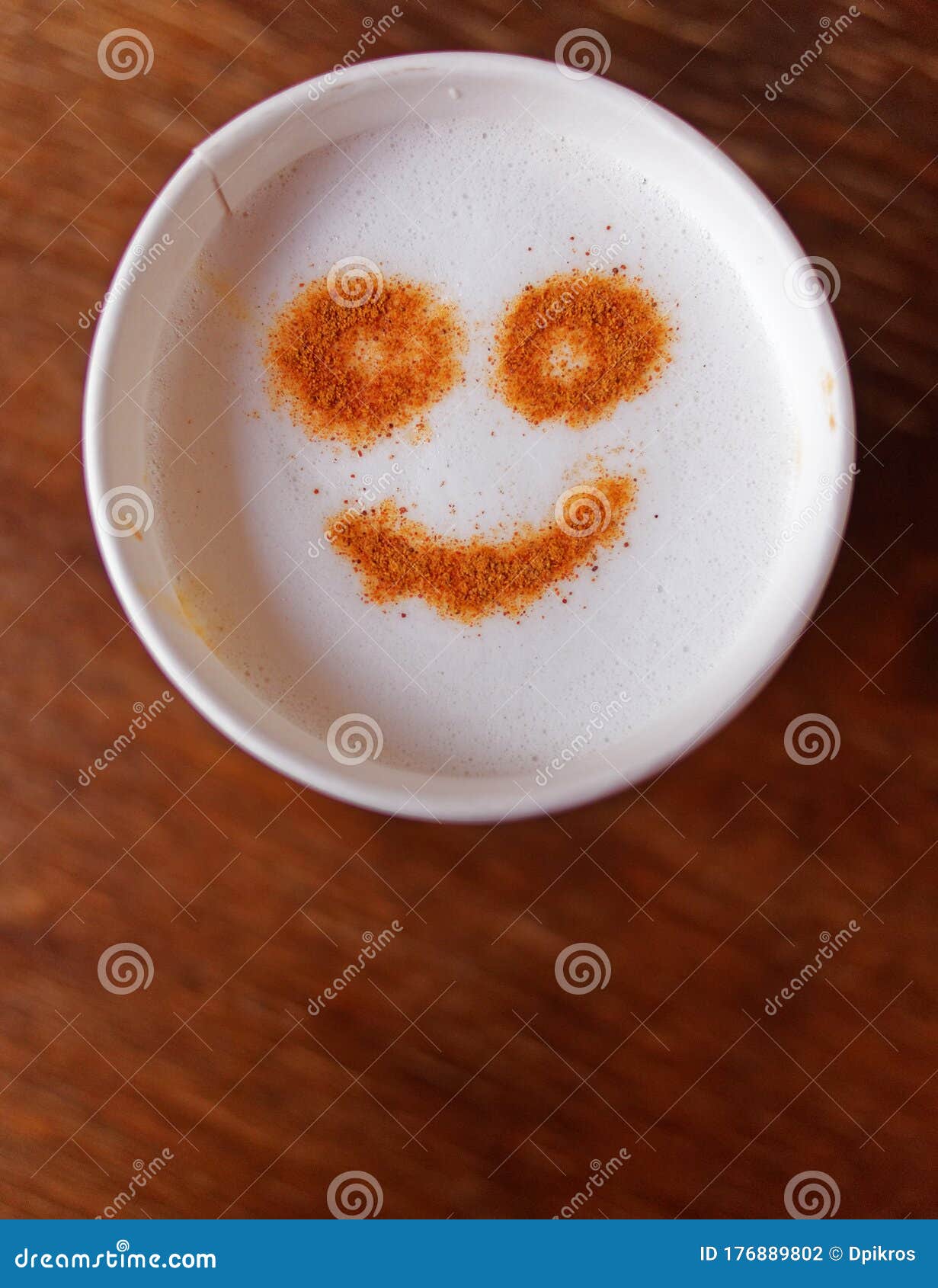 Take Away Latte Macchiato Coffee with Happy Face Decoration Stock Photo