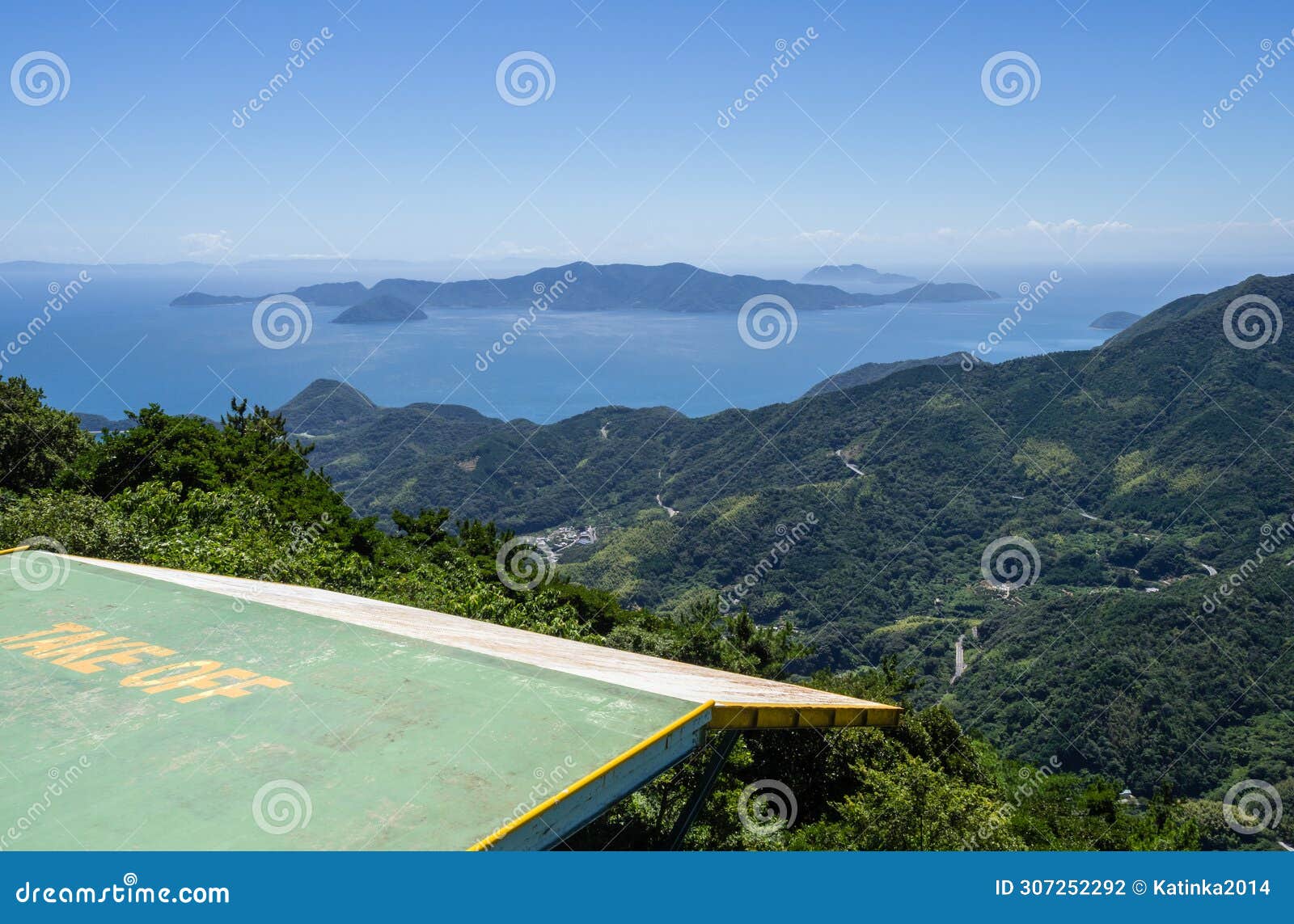 take off platform on mt dake observation point on suo oshima island with view of seto inland sea