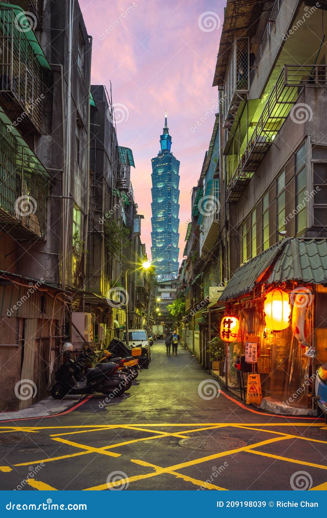 January 29 2021: Takemura Izakaya with taipei 101 tower as background. It is one of the hottest instagram spots located at Xinyi district taipei city taiwan due to a popular taiwanese tv drama