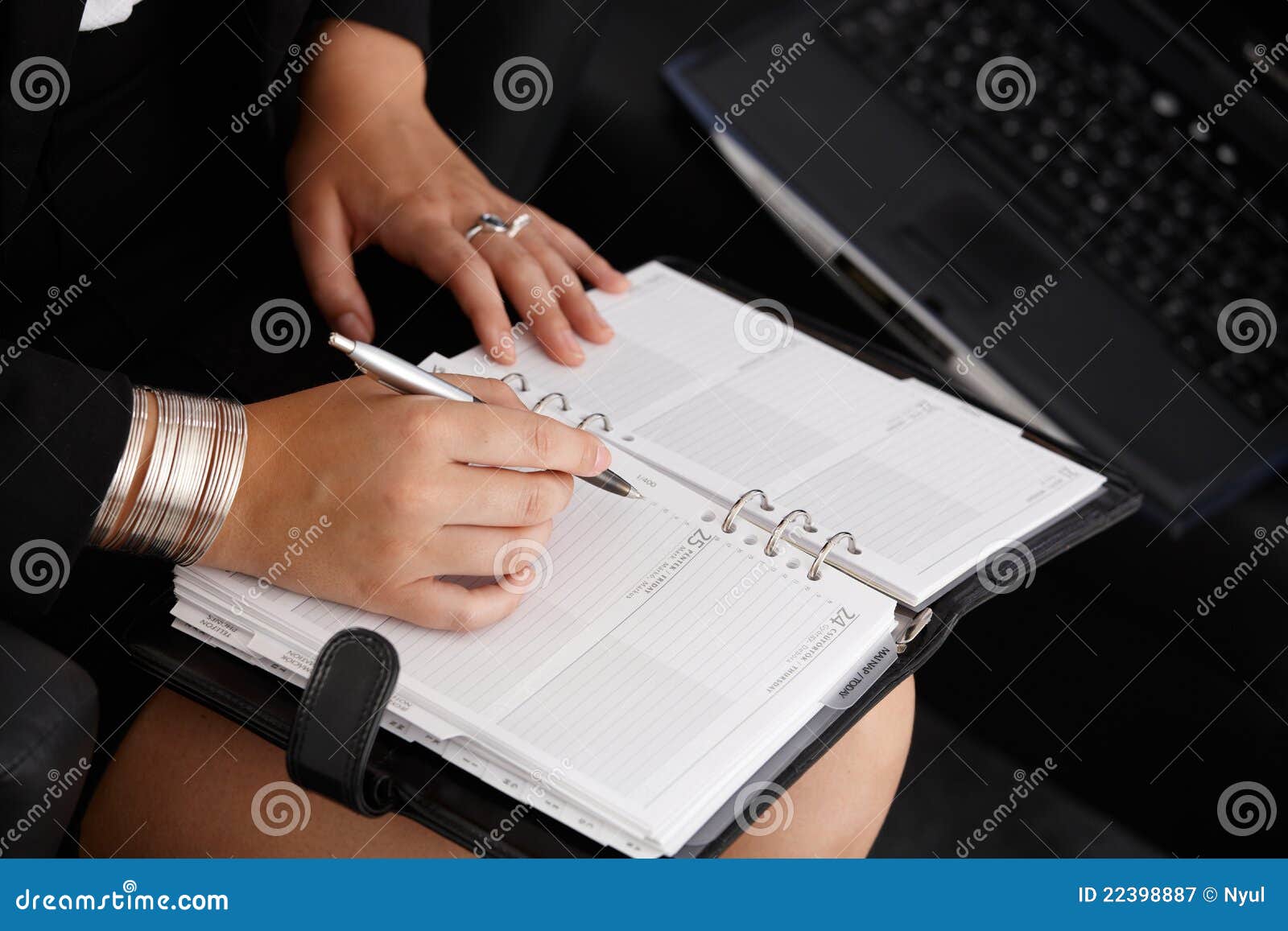 Taking Notes into Personal Organizer Stock Image Image of indoors