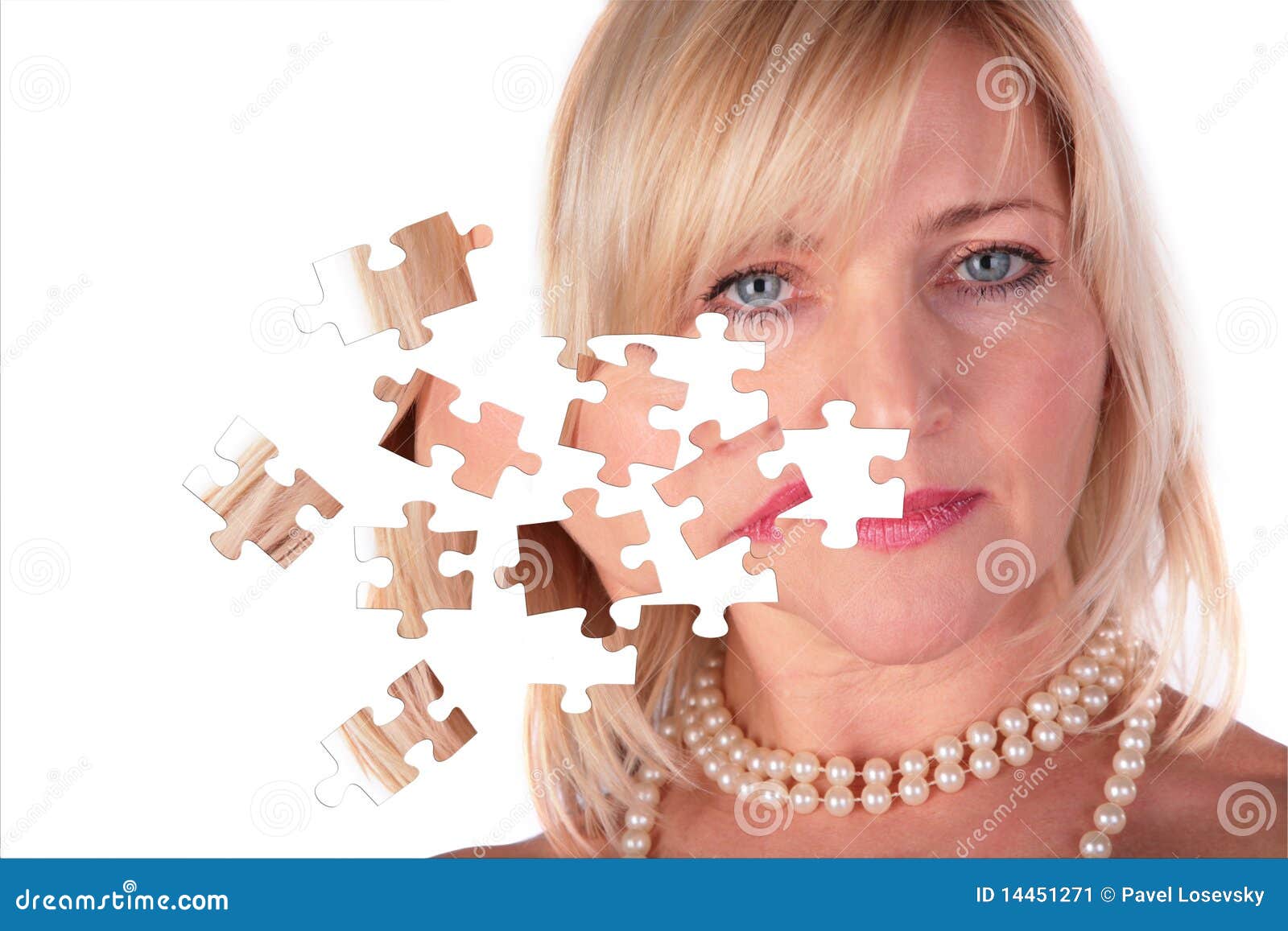 taking off puzzle from face of middleaged woman
