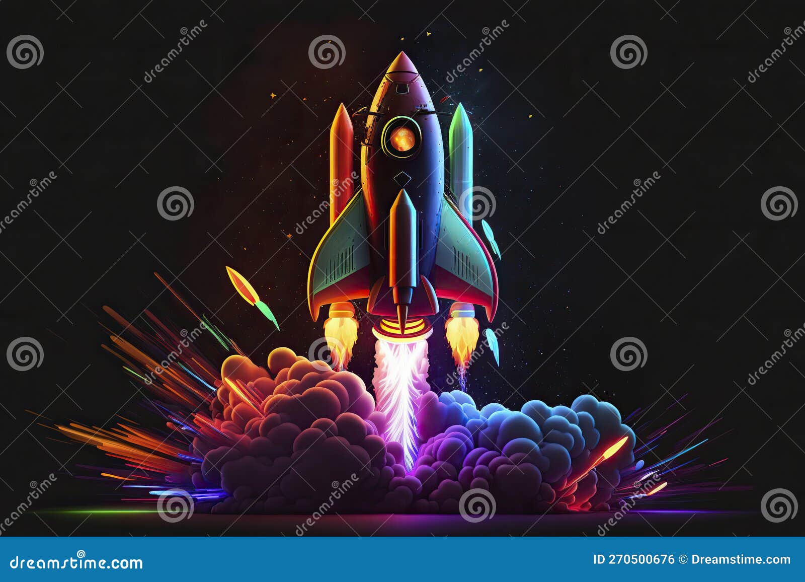 Taking Off Rocket, Neon Colors. Generative AI Stock Photo - Image of ...