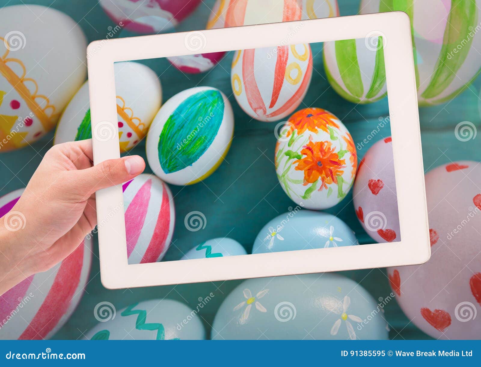 Taking Photo of Easter Eggs with Smart Phone Stock Image Image of