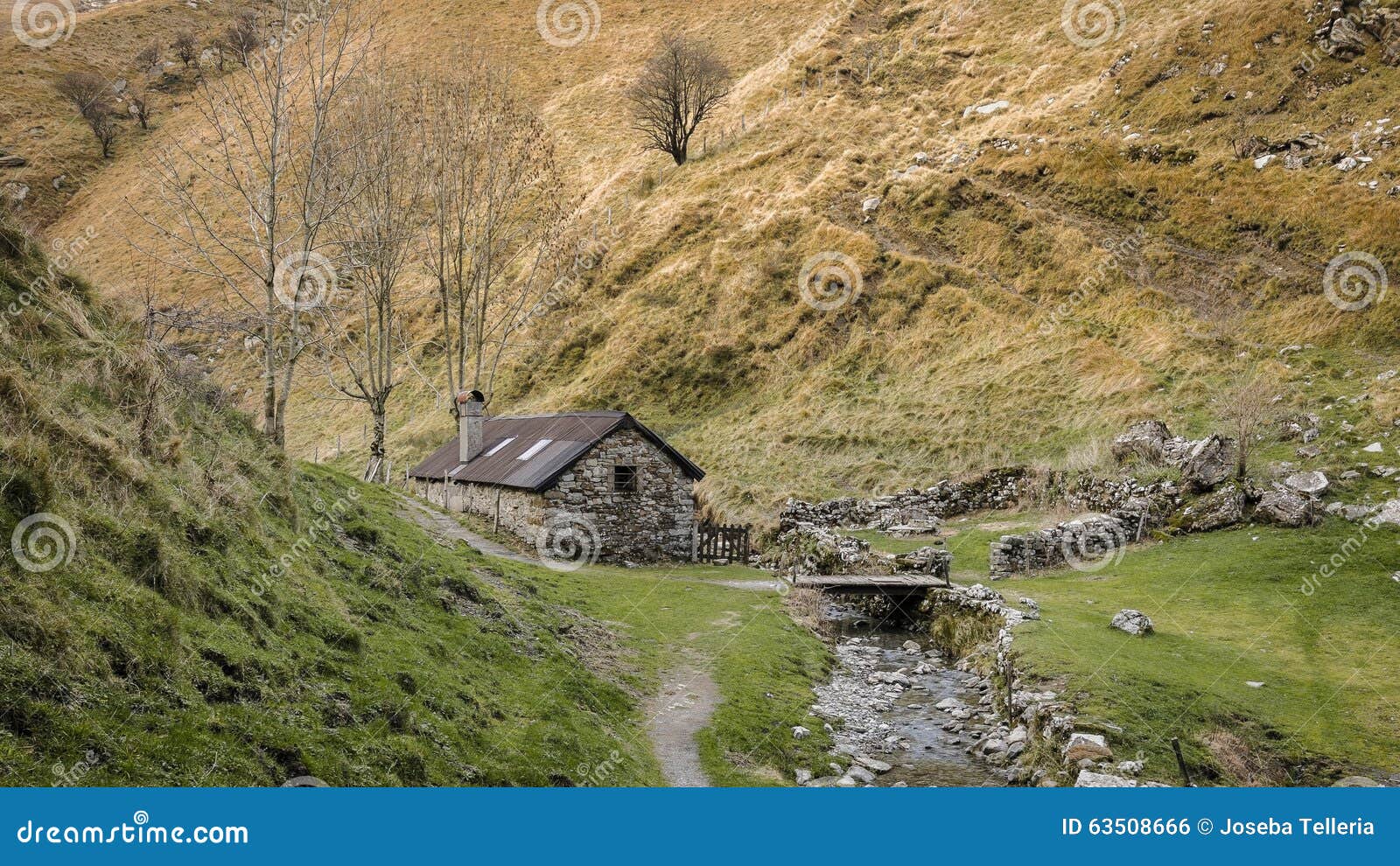 Tale Cottage Beside A River In The Mountains Stock Photo Image