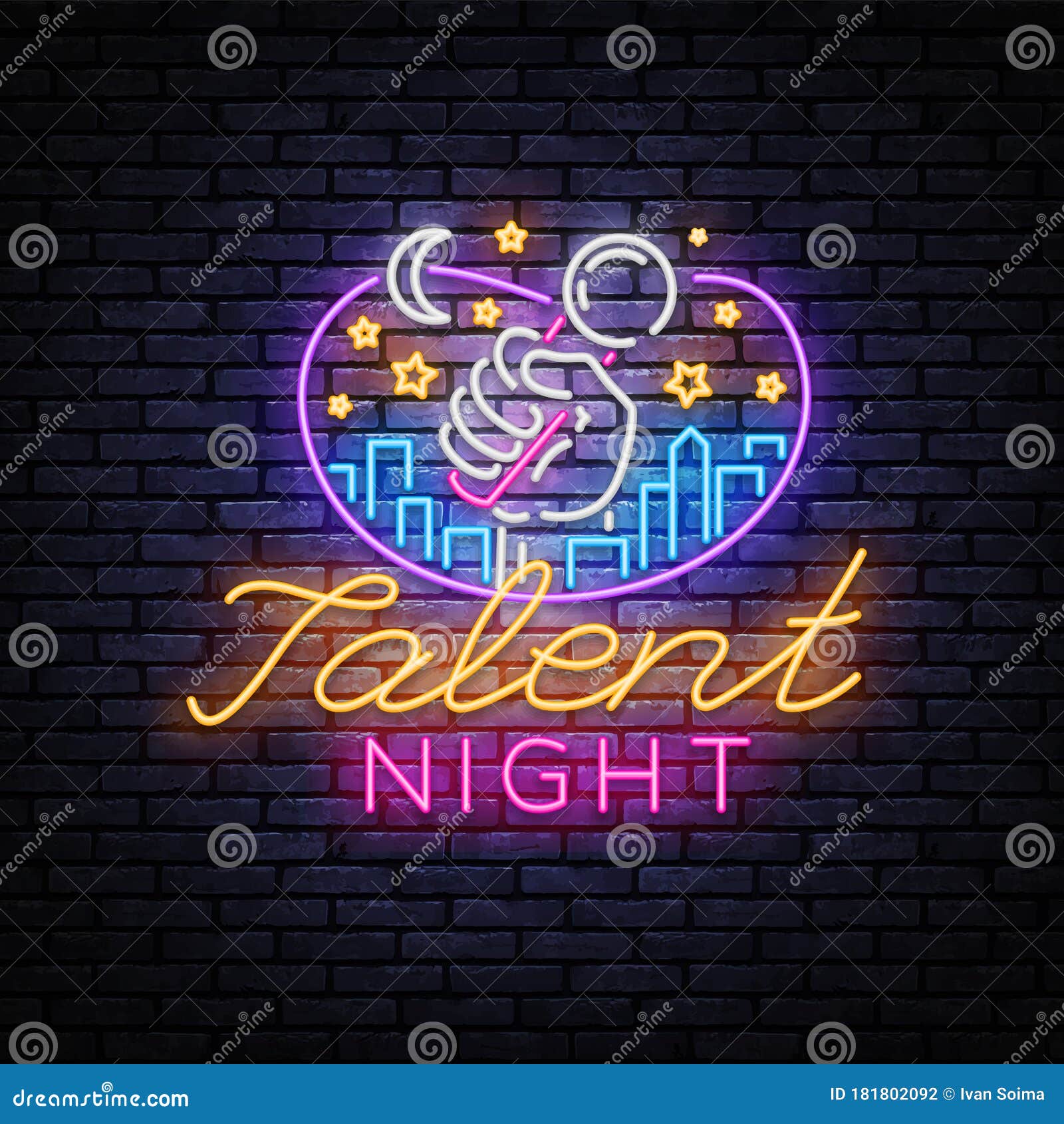 Karaoke Night Neon Signboard Microphone In Frame Talent Show