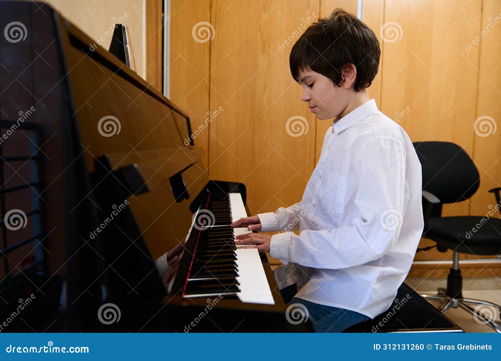talented teenage musician creates music and song, performs on the pianoforte, composes a melody