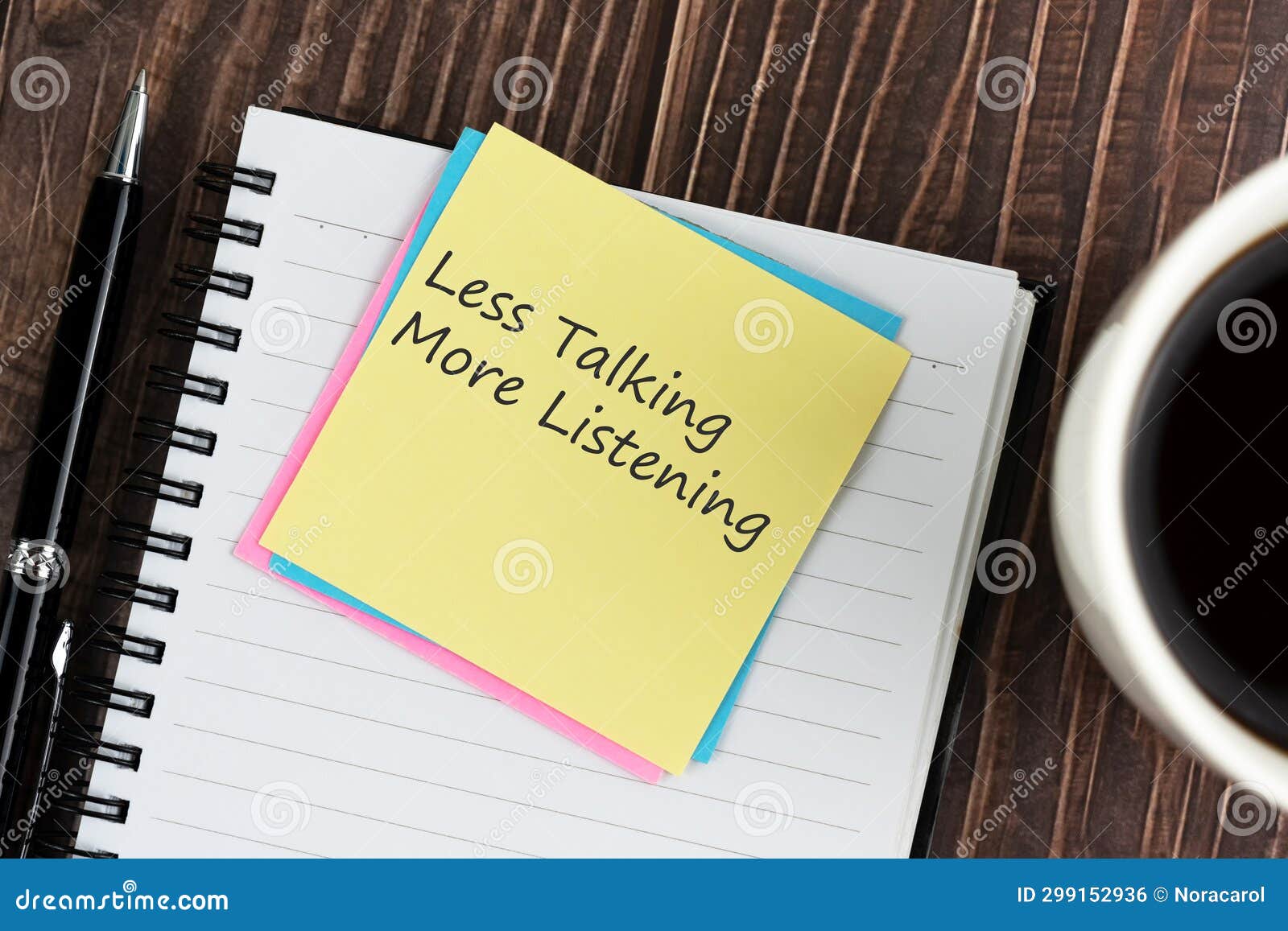 Less Talking More Listening Text on Adhesive Note Stock Photo Image
