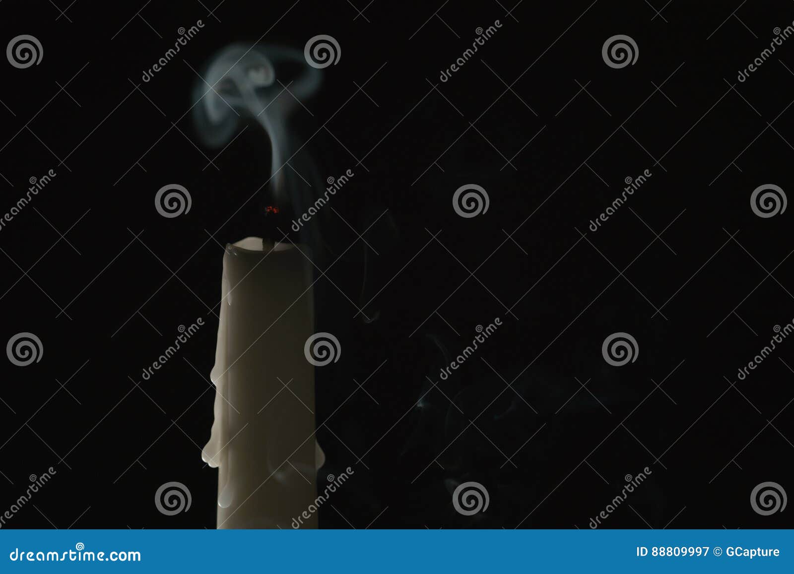 Tall Candle With Smoke Trail Over Black Background Stock Image Image