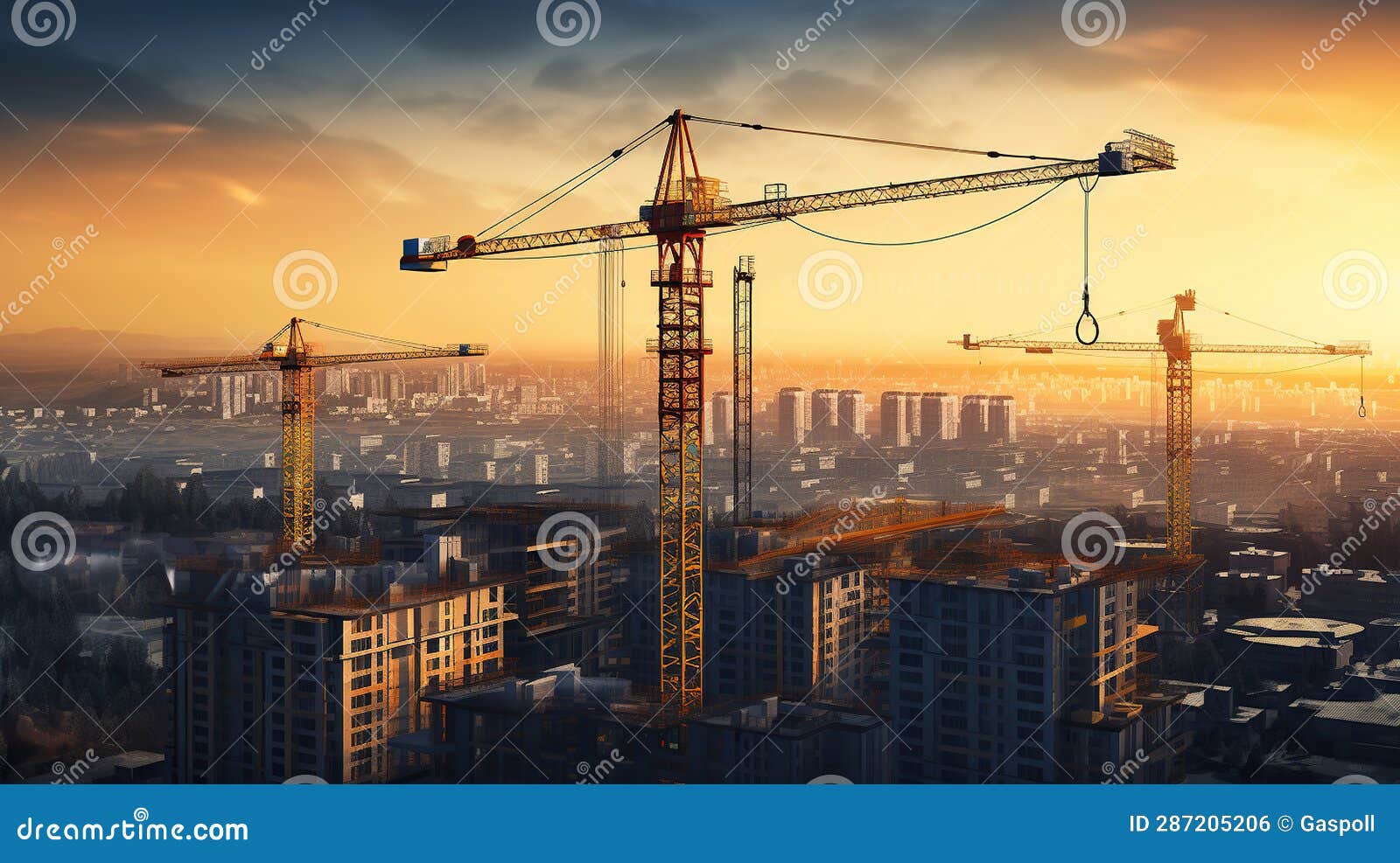 tall edifices graced by the presence of towering cranes