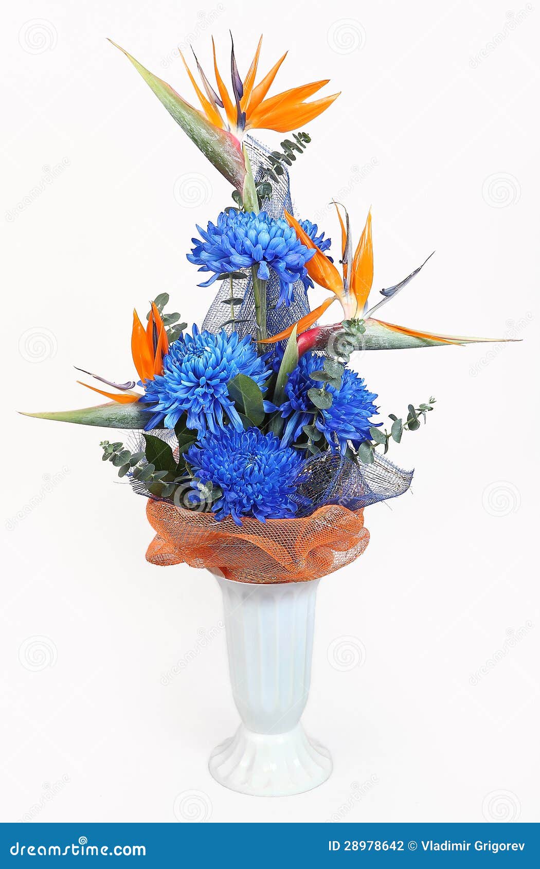 Tall Flowers in a Plastic Vase. Stock Photo Image of blue, high 28978642