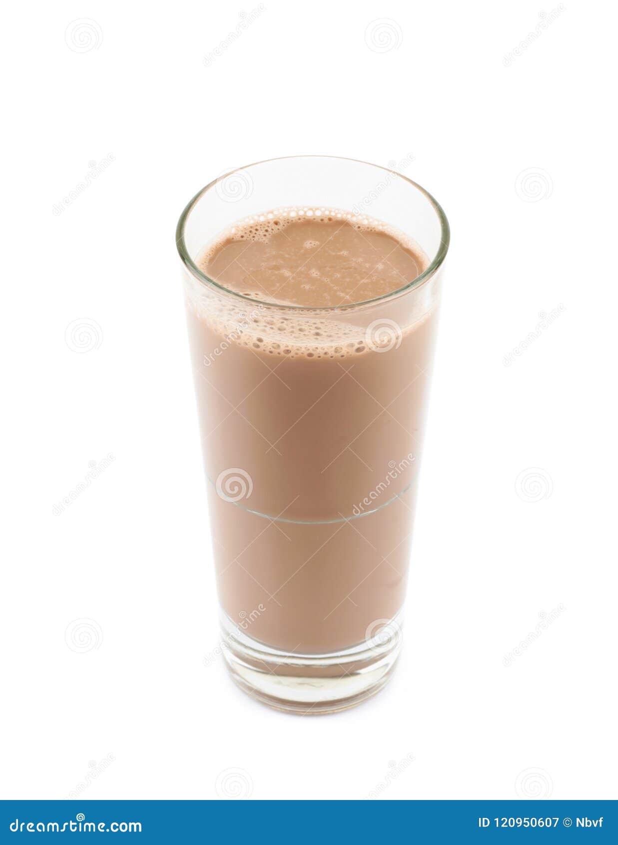 Glass cup of chocolate milk with a straw isolated on white Stock
