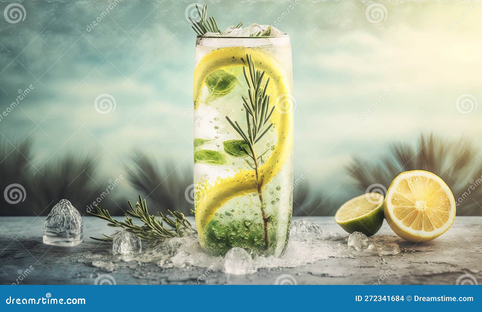 A Tall Glass Filled with Lemonade and a Slice of Lemon Stock