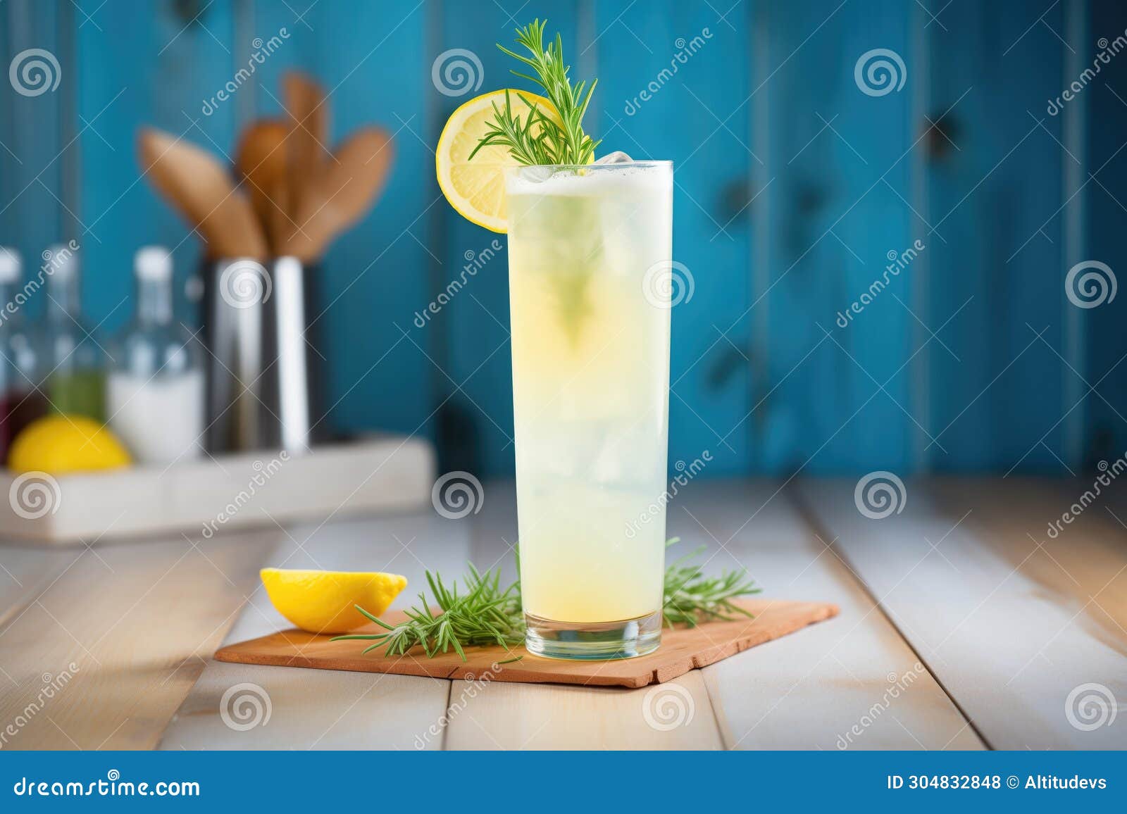 Tall Glass of Lemonade with a Lemon Twist Garnish Stock Photo Image