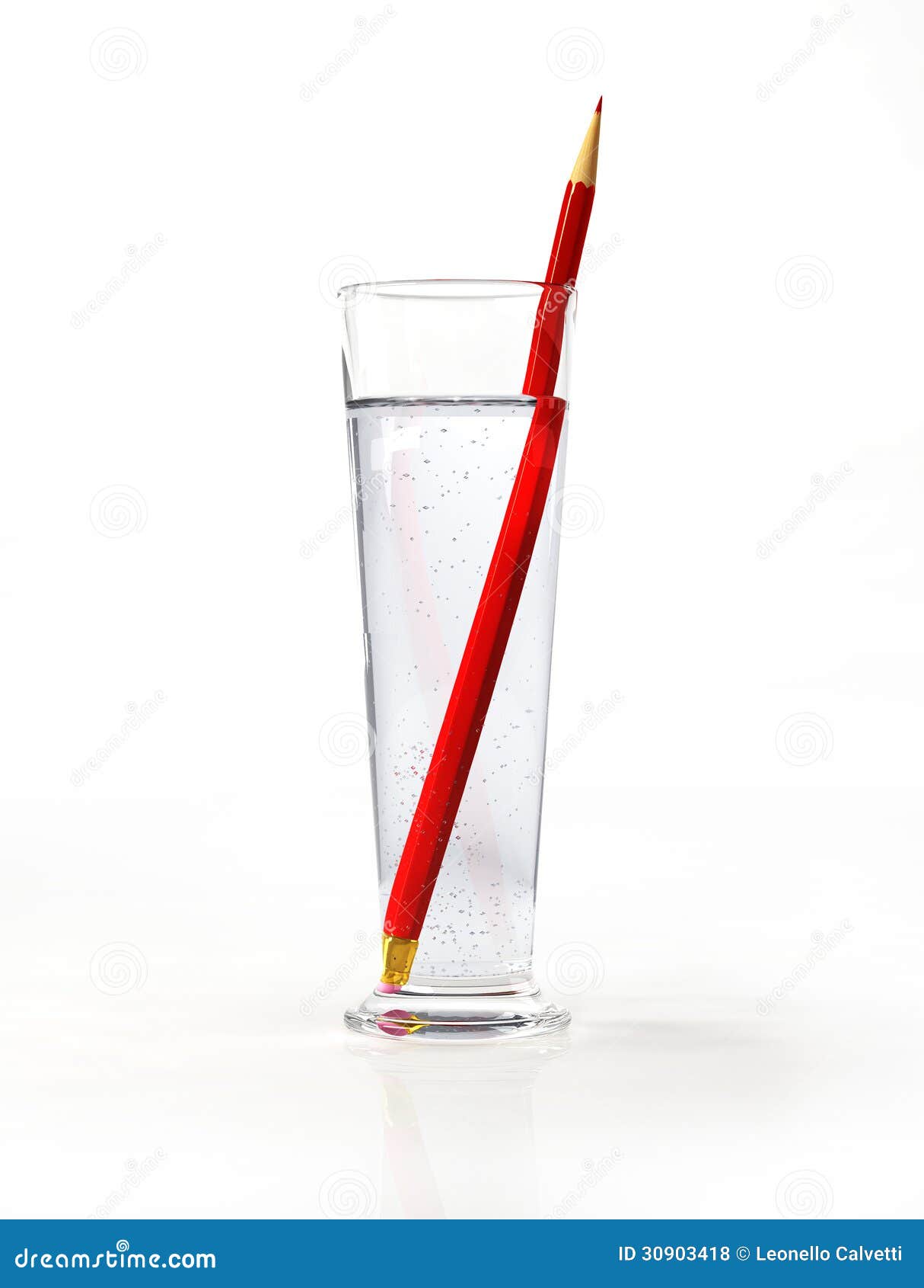 Tall Glass of Water, with a Red Pencil Inside. Stock Photo Image of