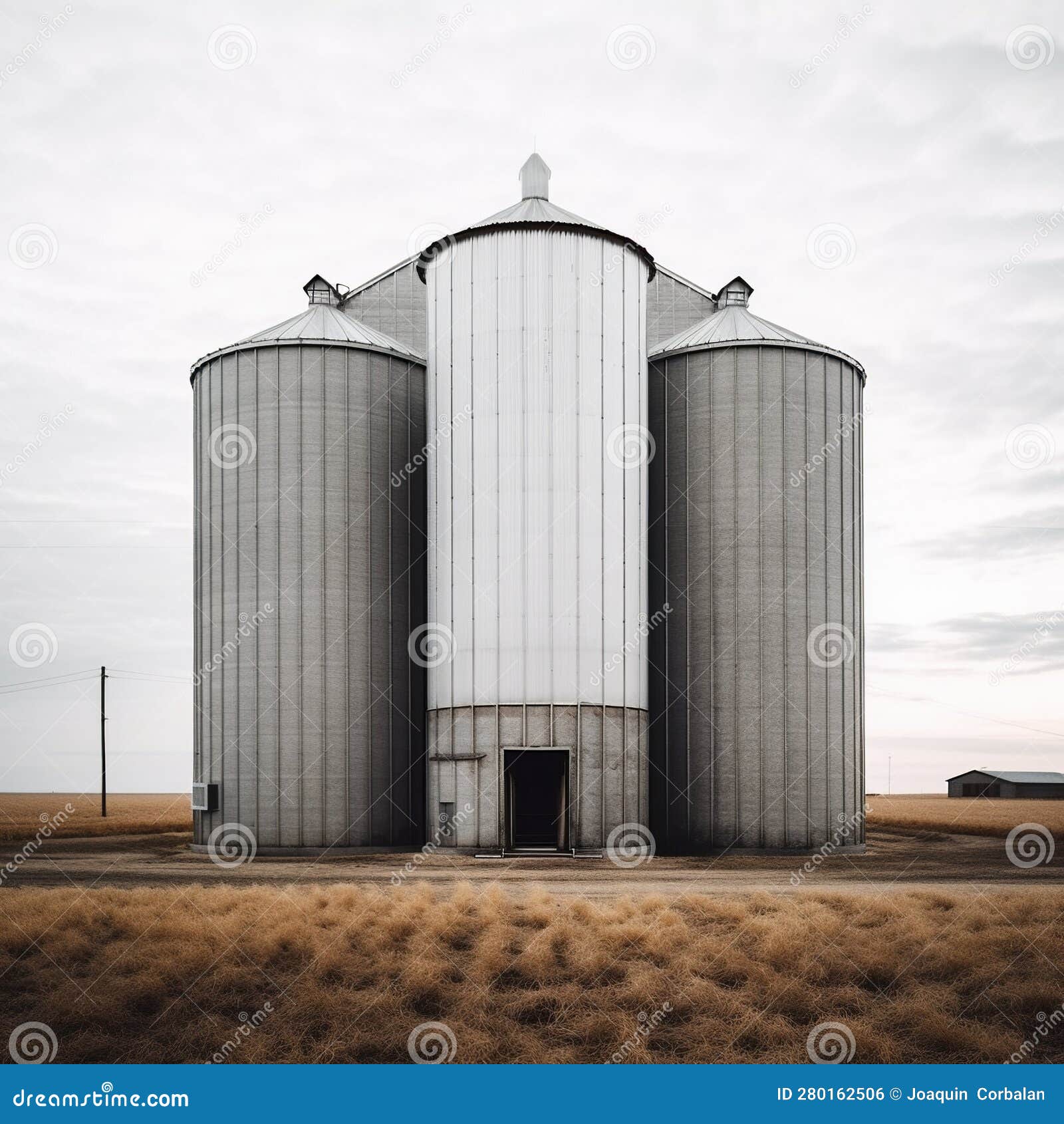 Tall Metallic Grain Silo, on a Farm. Ai Generated Stock Photo Image