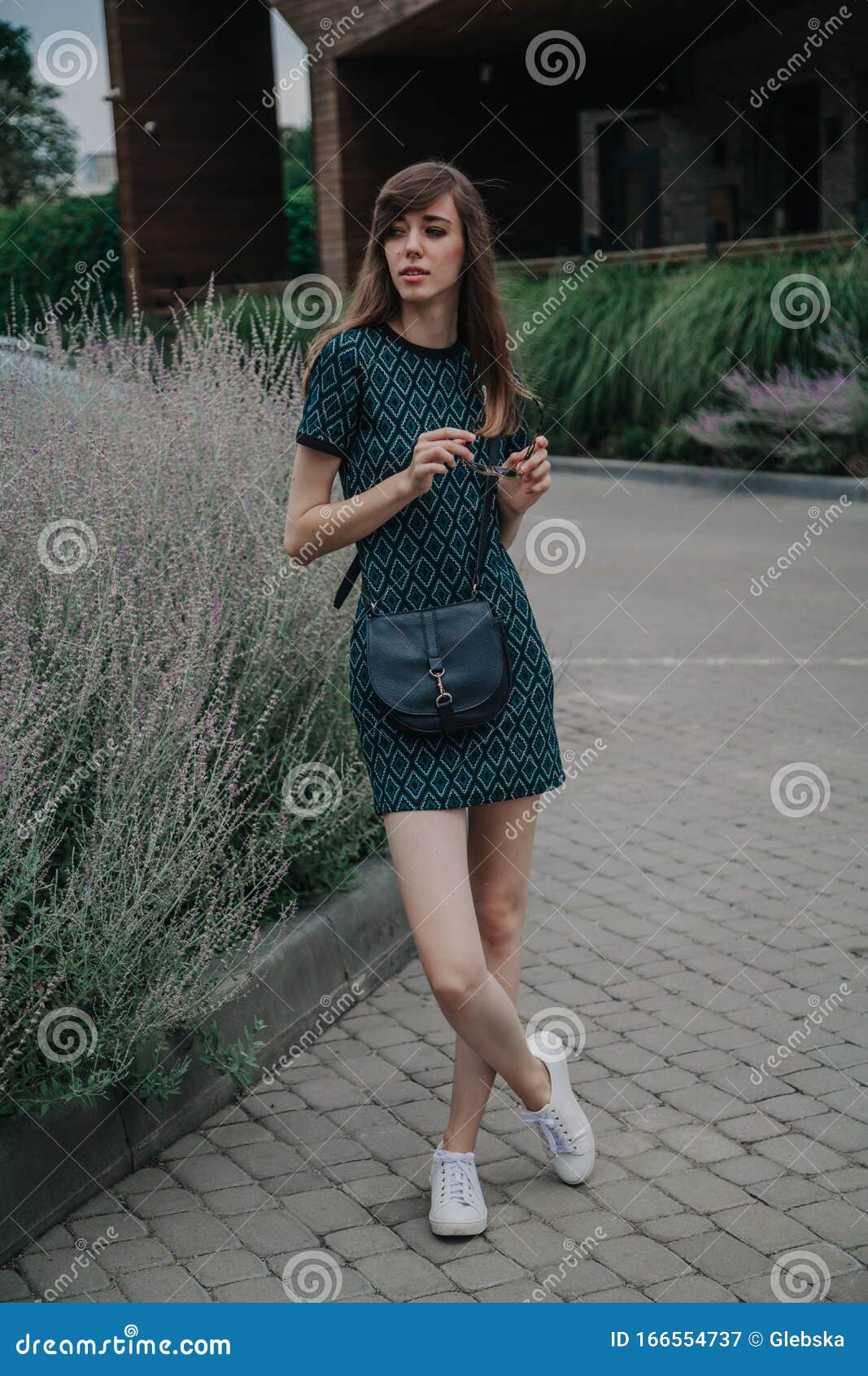 Portrait Of Slim Tall Girl In Green Dress Stock Image Image Of