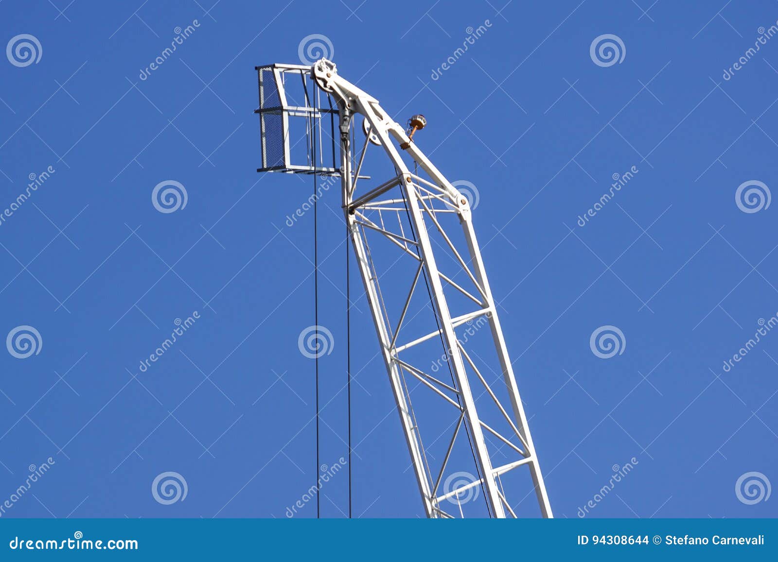 Tall White Tower Crane Detail Against Bright Blue Sky. Stock Photo ...