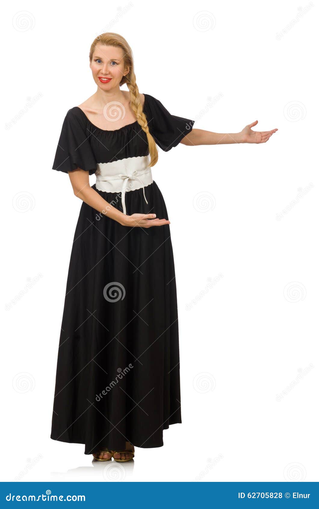Tall Woman In Long Black Dress Isolated On White Stock Photo - Image of