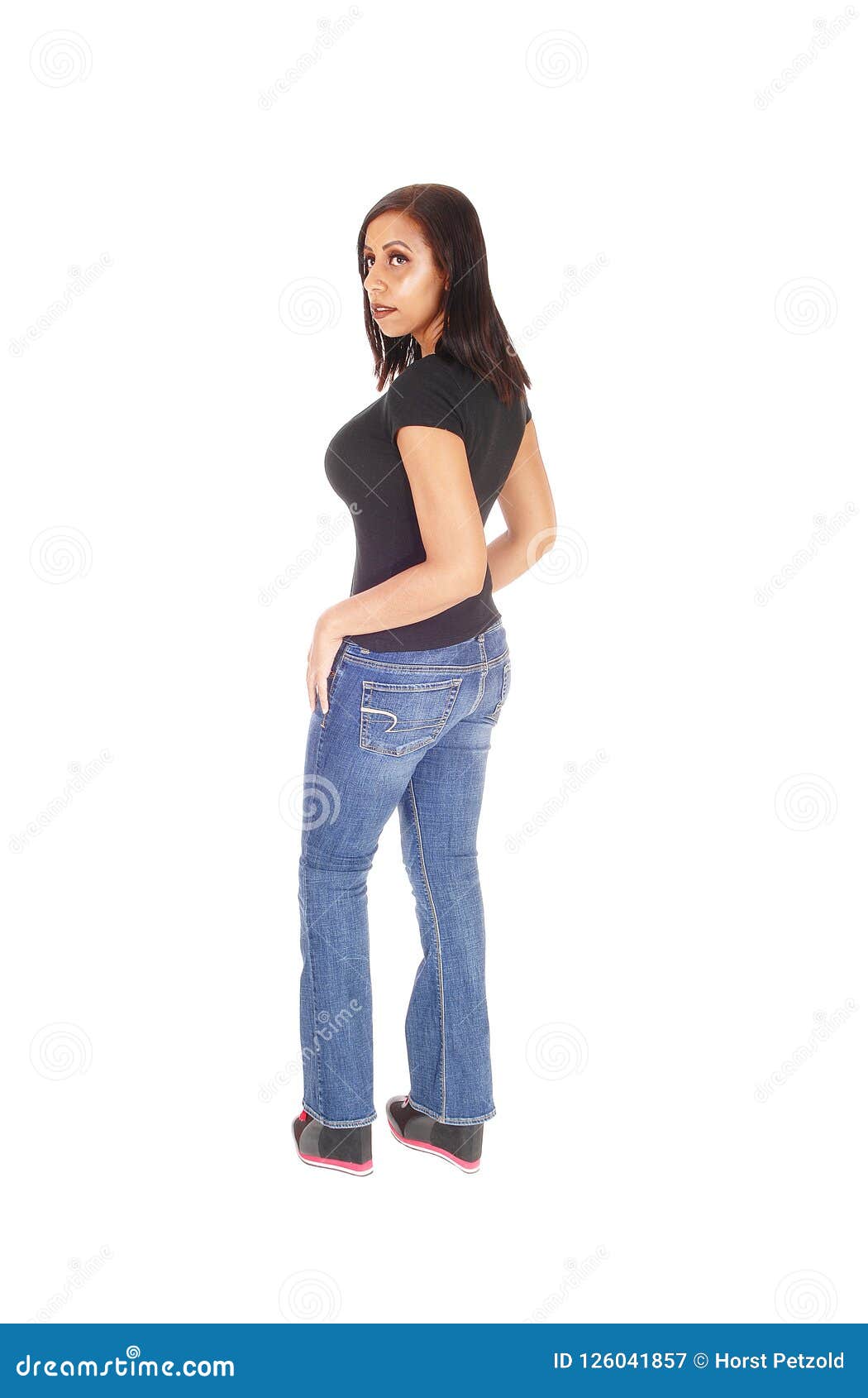 Tall Woman Standing in Jeans from the Back Stock Image Image of cute