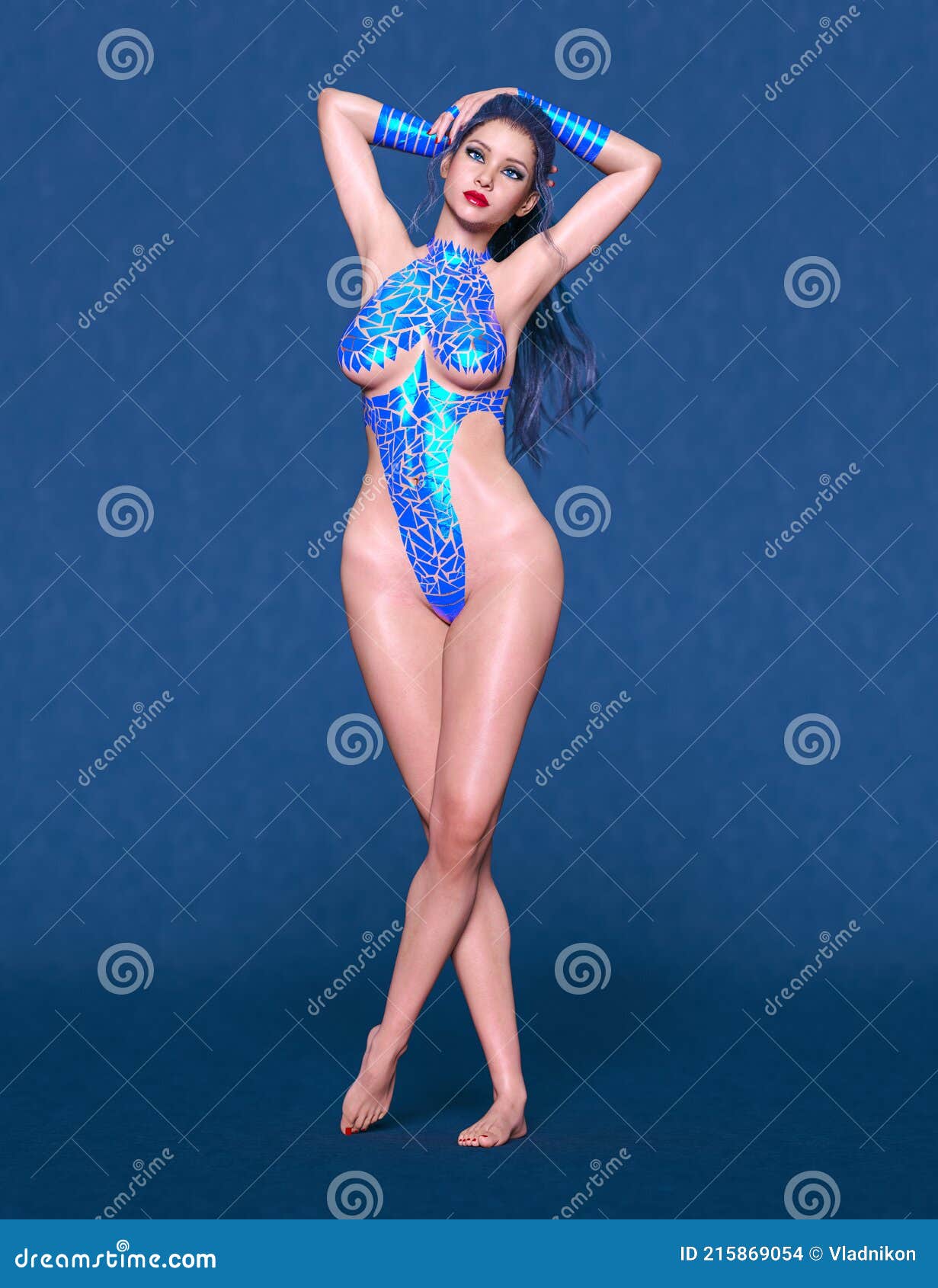 Tall Sexy Woman Minimalist Futuristic Lingerie Stock Illustration