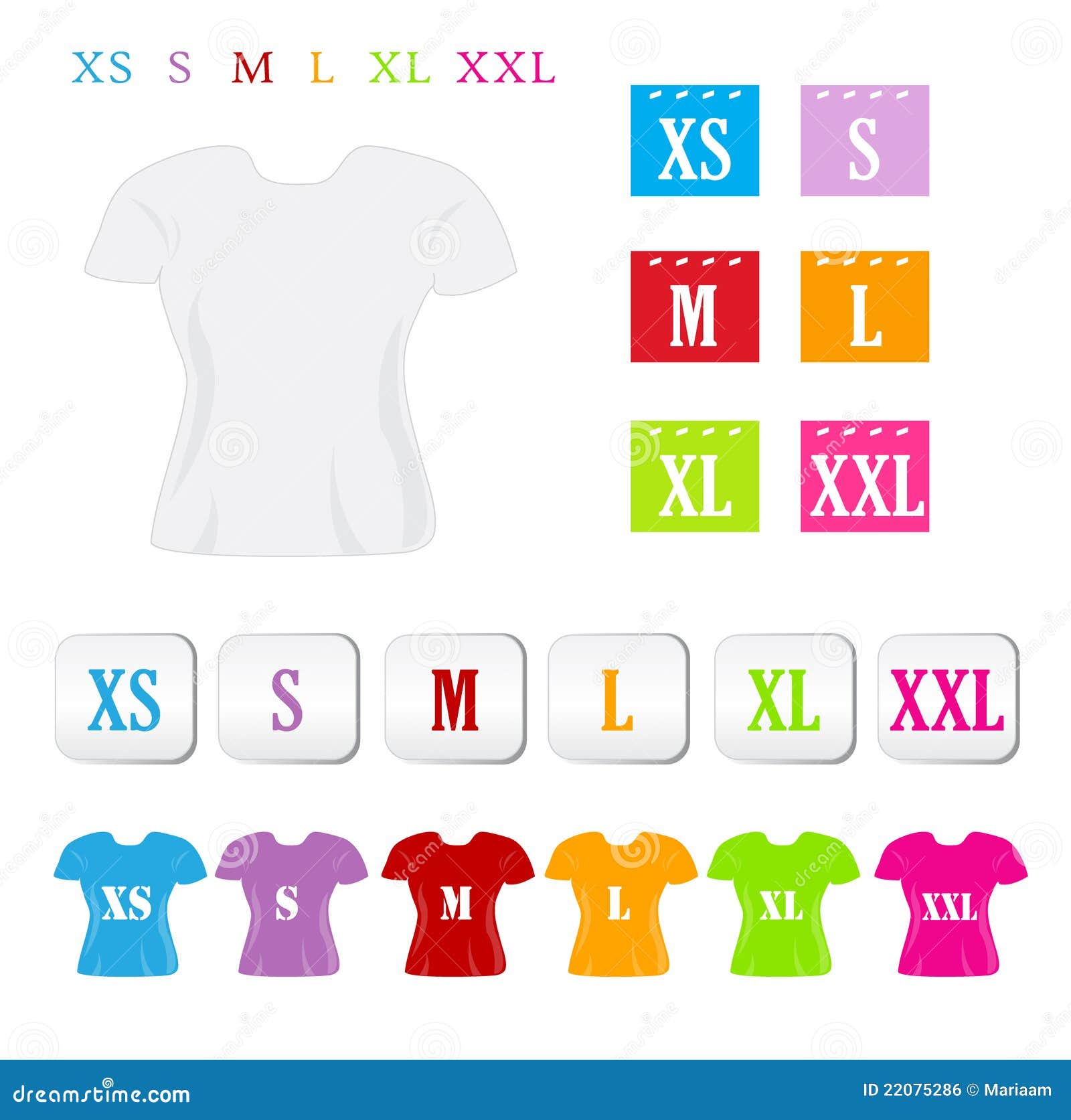 Tamanhos da roupa. Uma variedade de símbolos coloridos do tamanho da roupa.