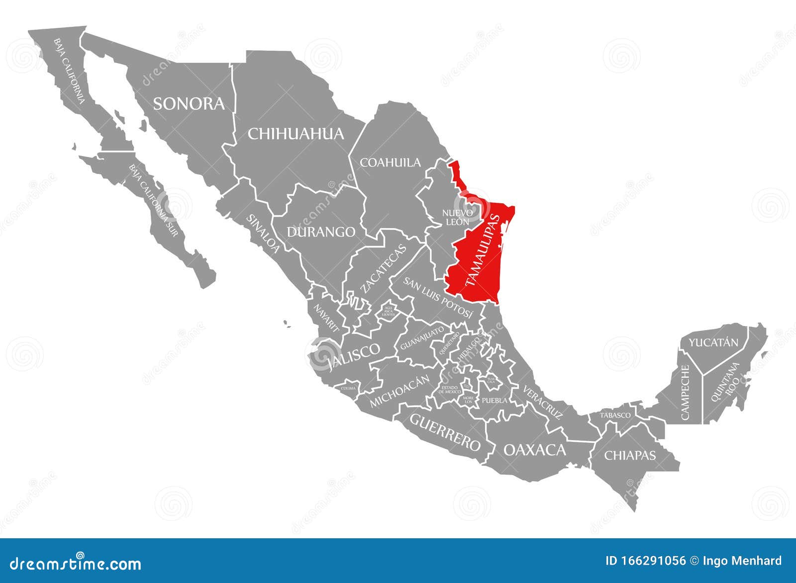 tamaulipas red highlighted in map of mexico