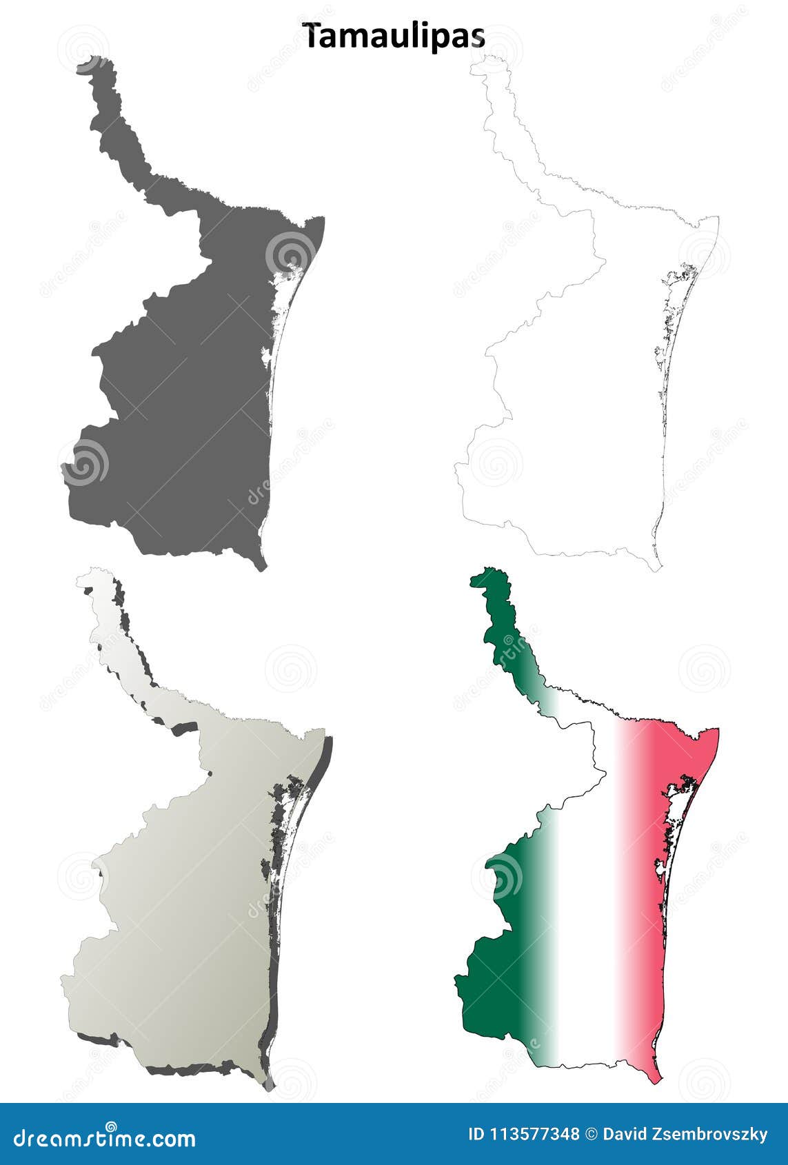 tamaulipas blank outline map set