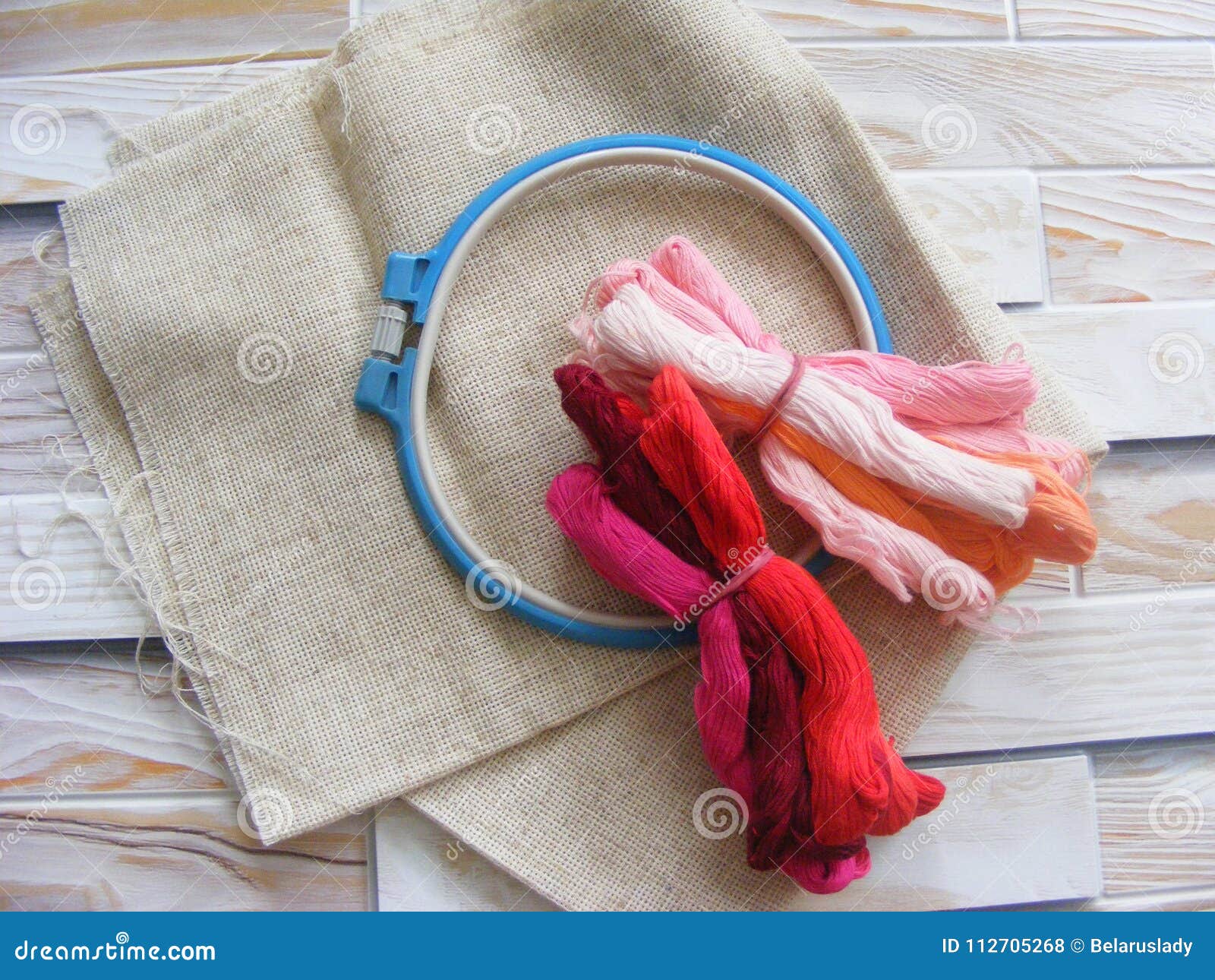 Tambour with Threads for Embroidery Red and Pink Stock Photo Image of