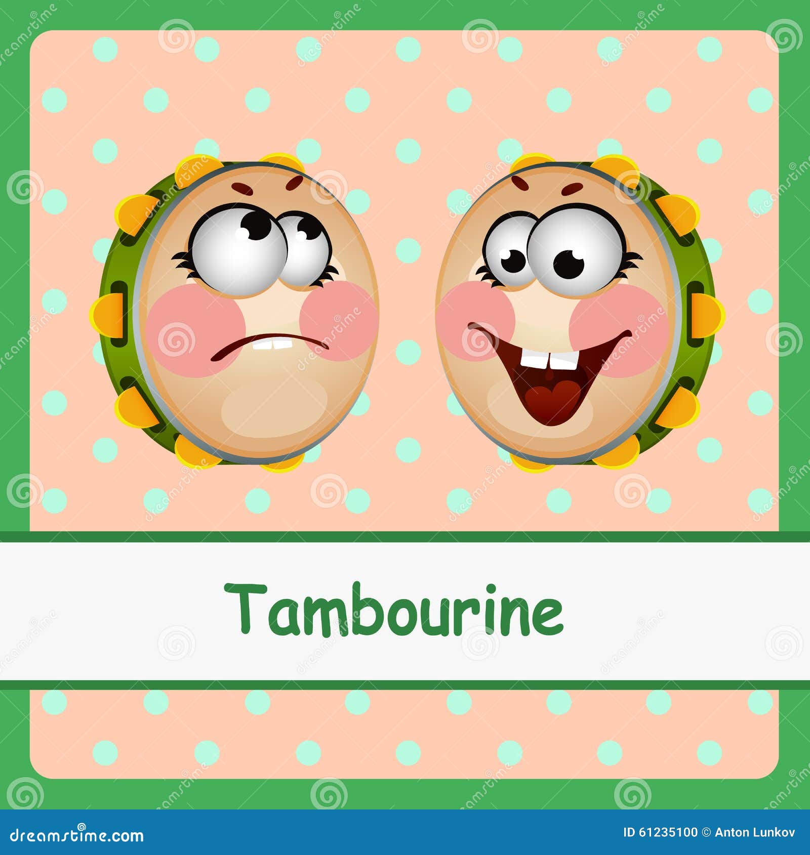 Tambourine, Funny Characters on a Light Background Stock Vector