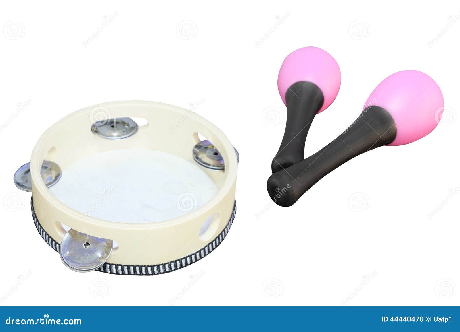 Tambourine and maracas stock photo. Image of wood, white 44440470