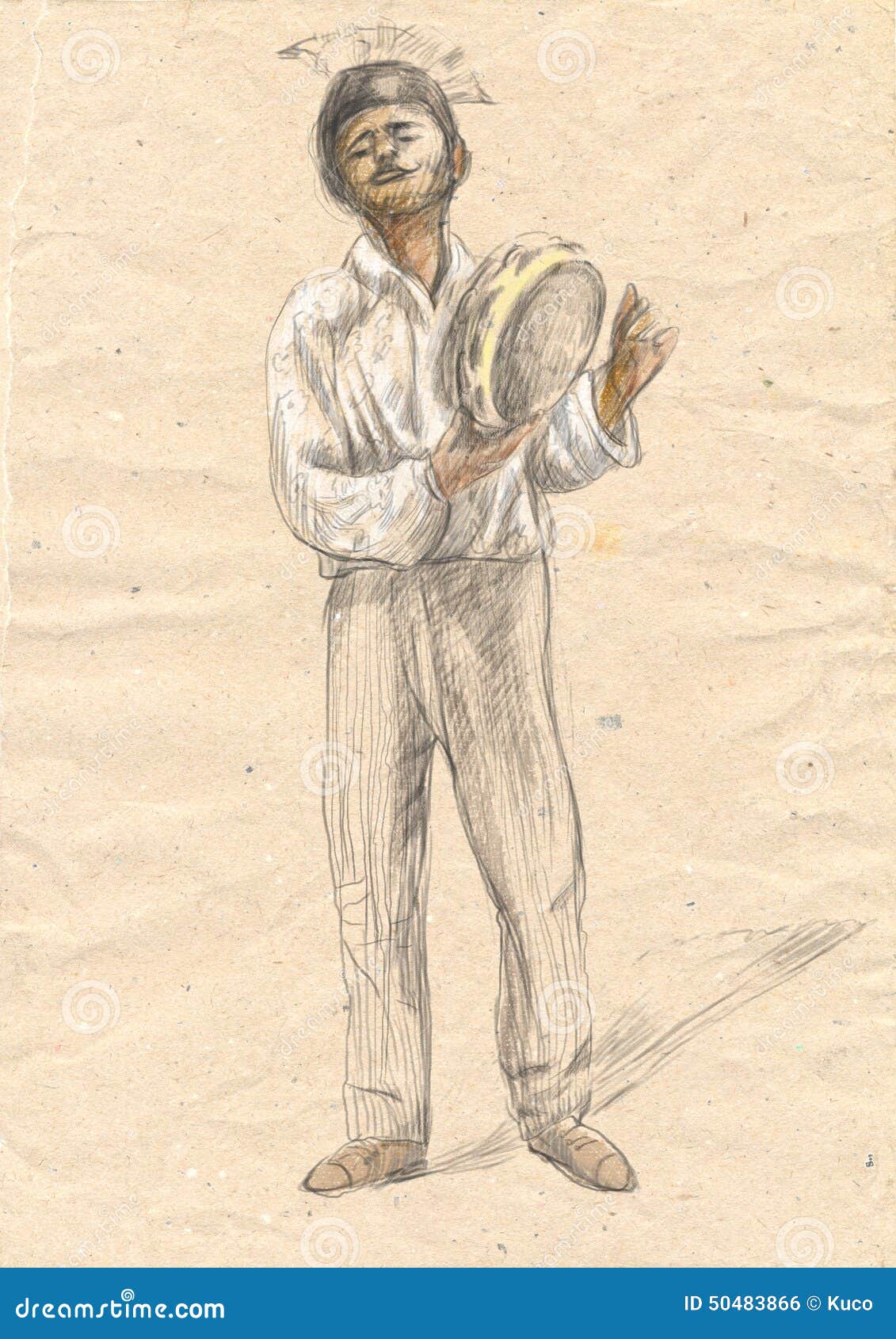tambourine player. an hand drawn full sized , origin