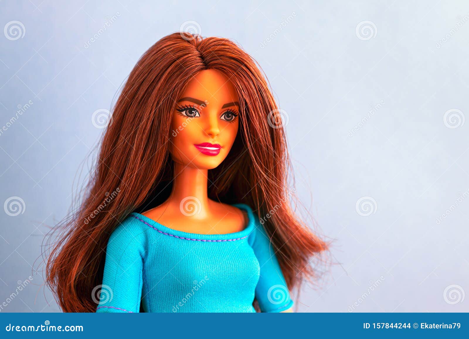Portrait of Barbie Doll with Brown Hair Against Blue Background Editorial  Stock Image - Image of beauty, head: 157844244