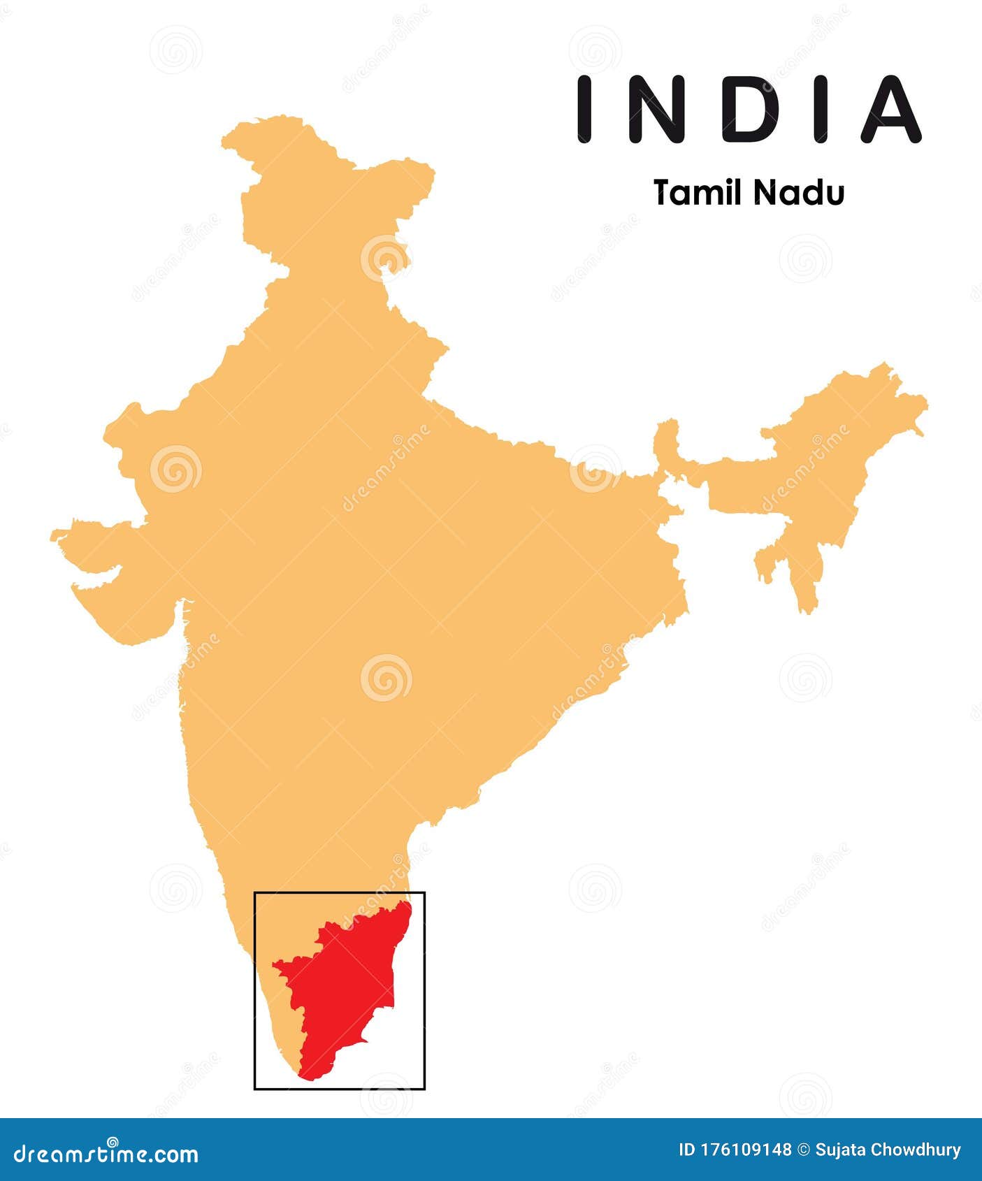 Tamil Nadu in India Map. Tamilnadu Map Vector Illustration Stock Vector -  Illustration of nadu, detailed: 176109148