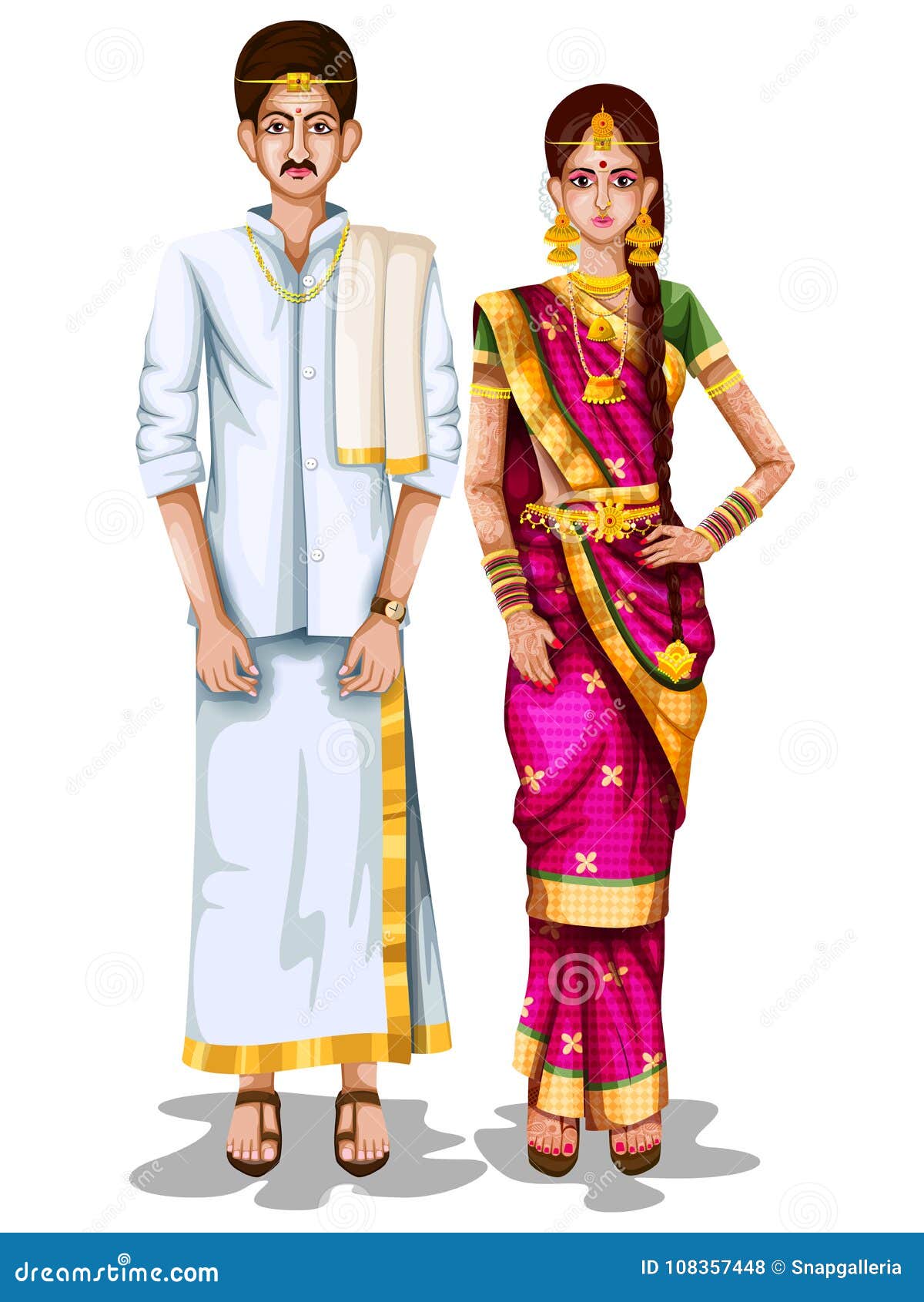 Tamil Wedding Couple in Traditional Costume of Tamil Nadu, India Stock ...