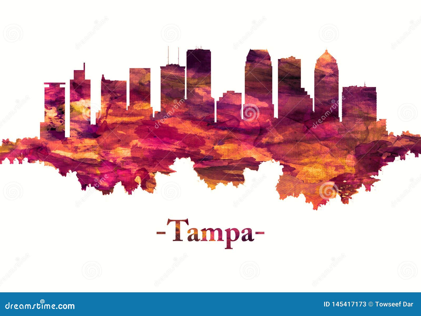 tampa florida skyline in red