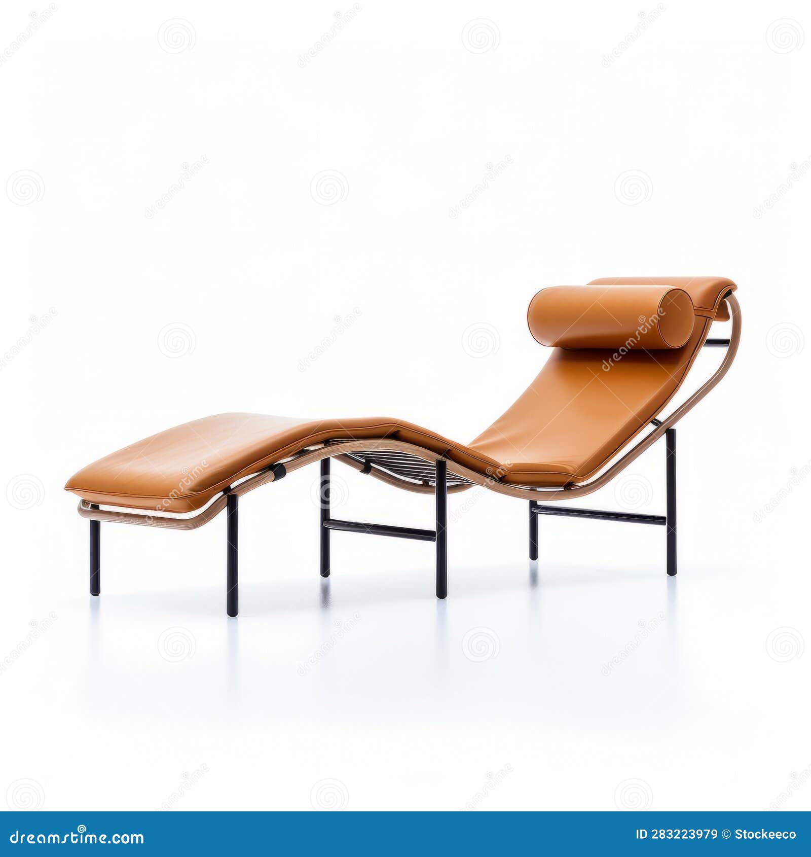 tan leather chaise lounge with black frame in leica i style